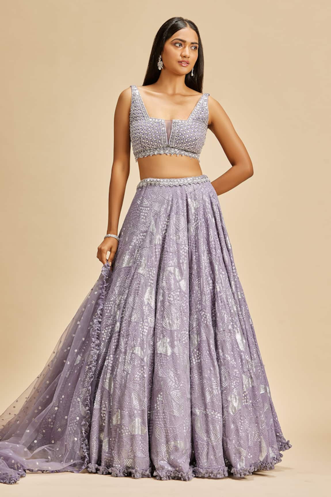 Nitika Gujral Sequin Embroidered Lilac Lehenga Set