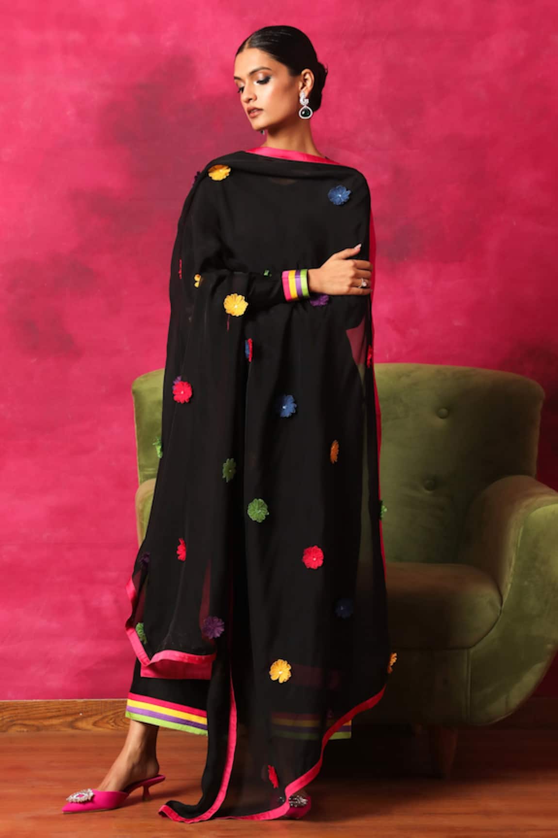 Dohr India Placket Embroidered Kurta Palazzo Set
