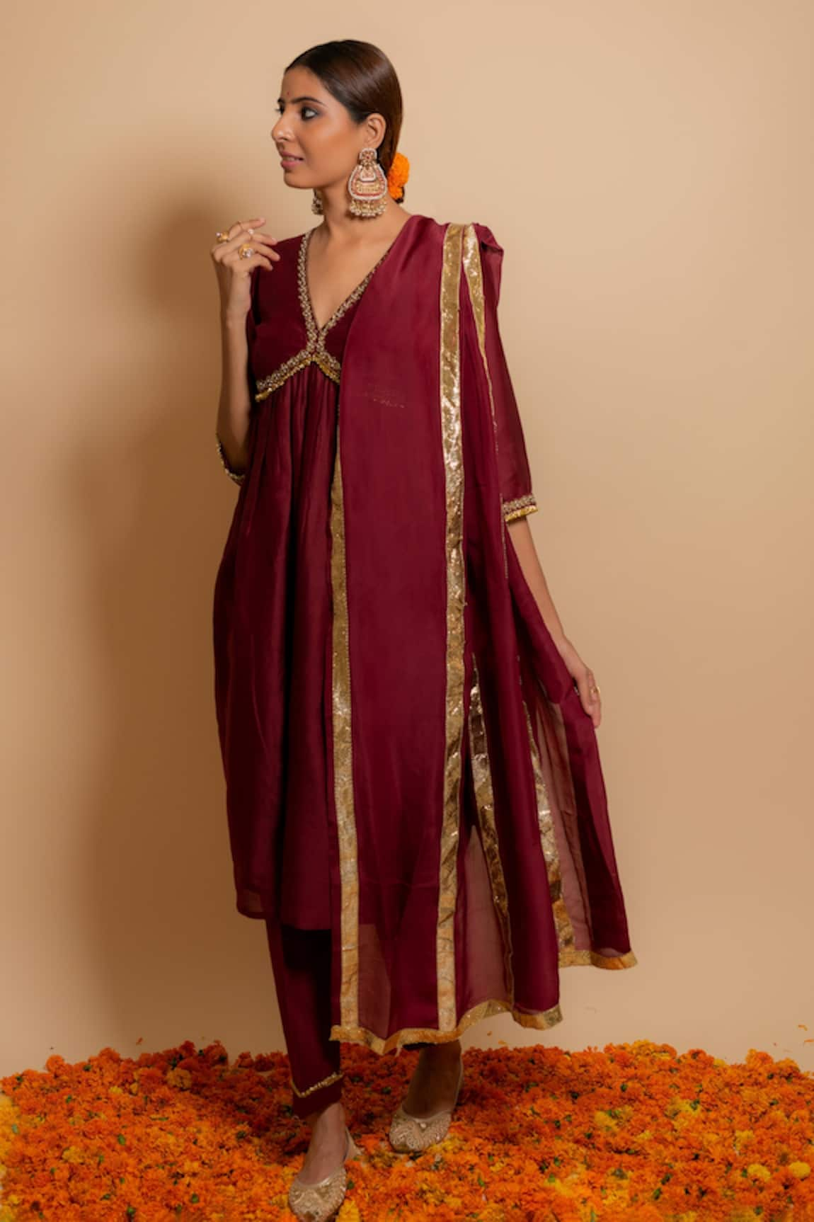 Kalakari by Akanksha Silk Chanderi Embroidered Gotapatti Kurta Set