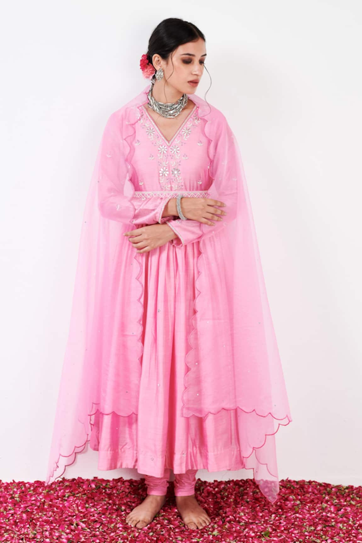 Label Flamingo By Vrinda Floral Pearl Embellished Anarkali Churidar Set