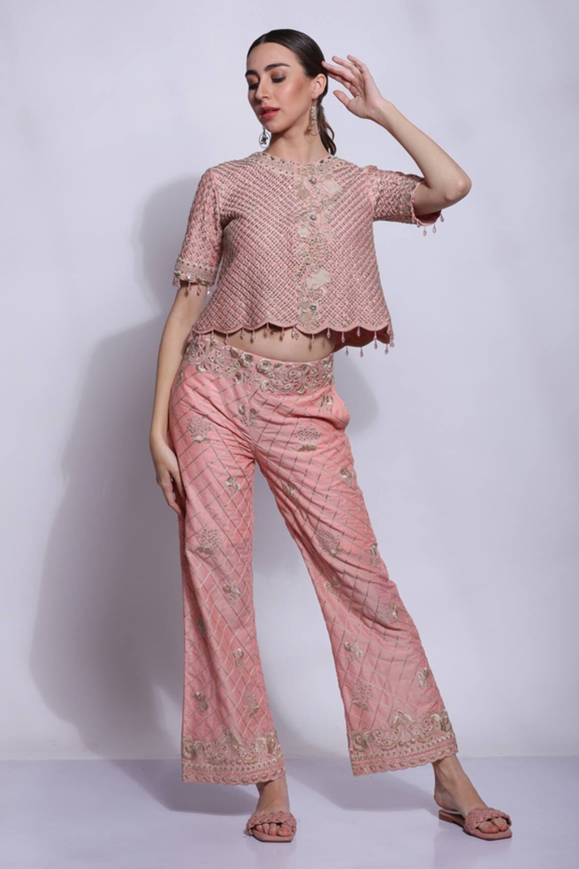 Sonali Gupta Hand Embroidered Short Top & Pant Set 