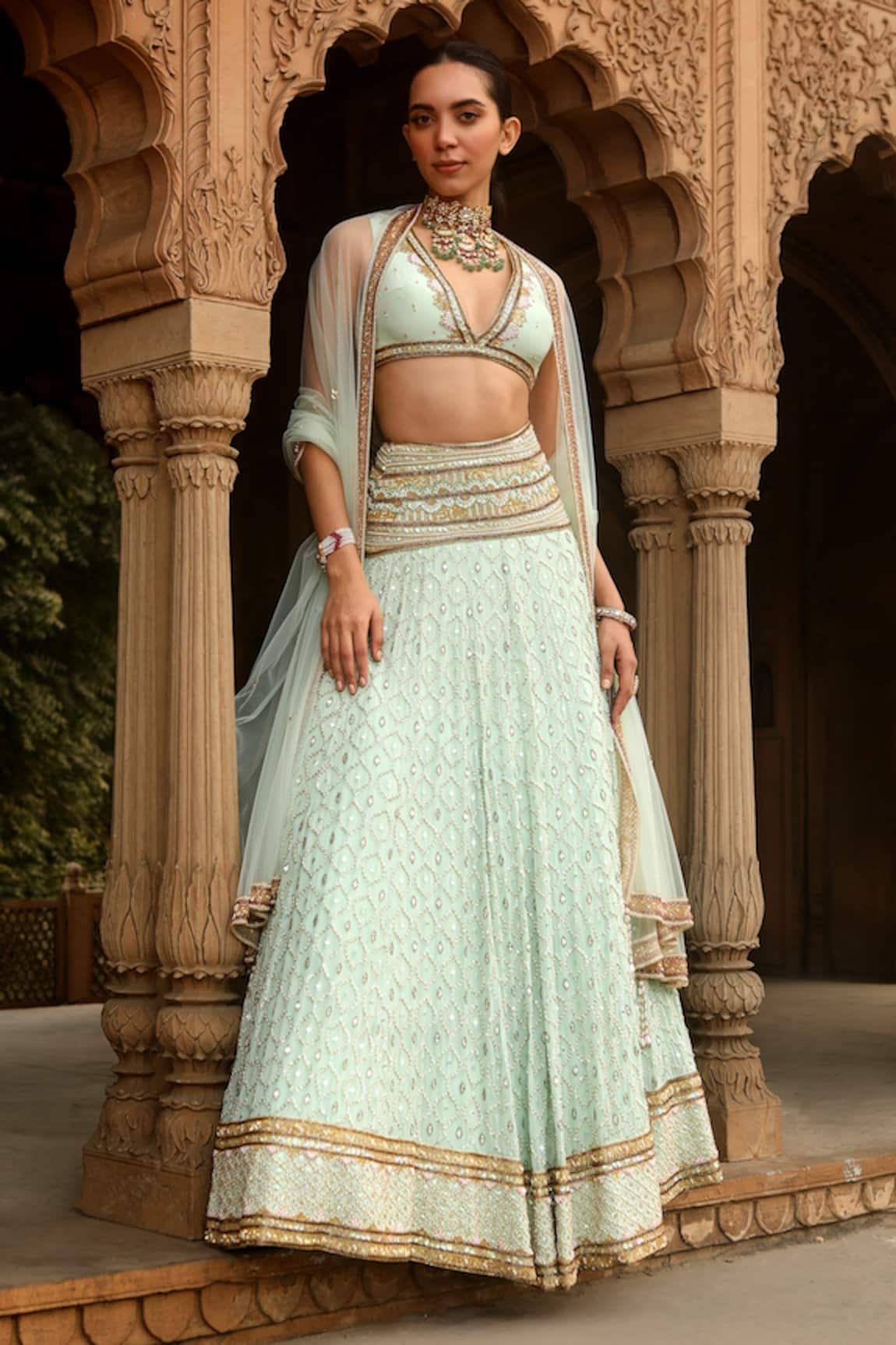 Dheeru Taneja Qala Pearl Embroidered Bridal Lehenga Set