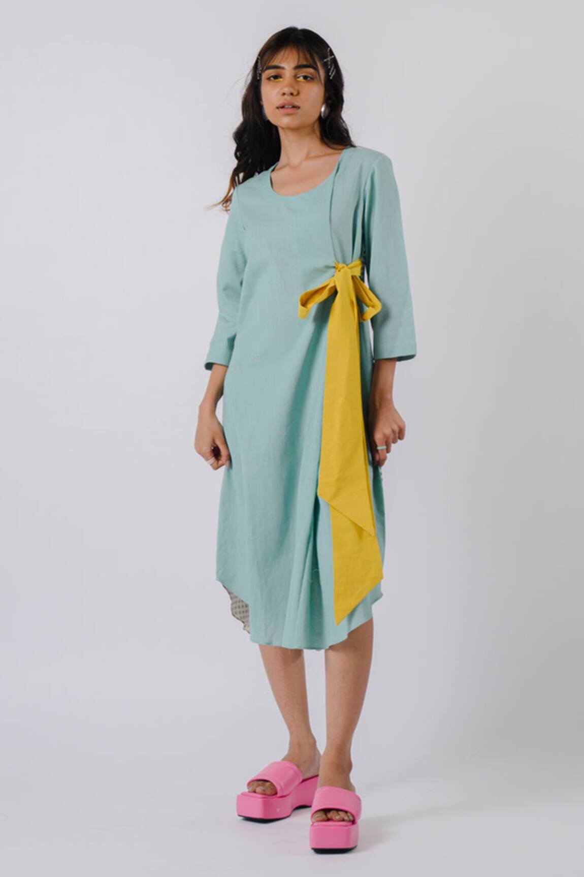 Tussah By Siddhi Shah Cotton Contrast Bow Detail Dress