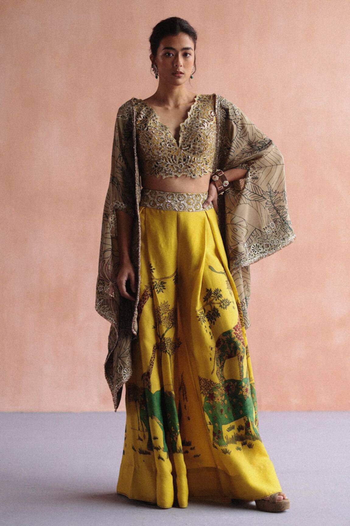 Archana Jaju Tropical Hand Painted Cape Pant Set