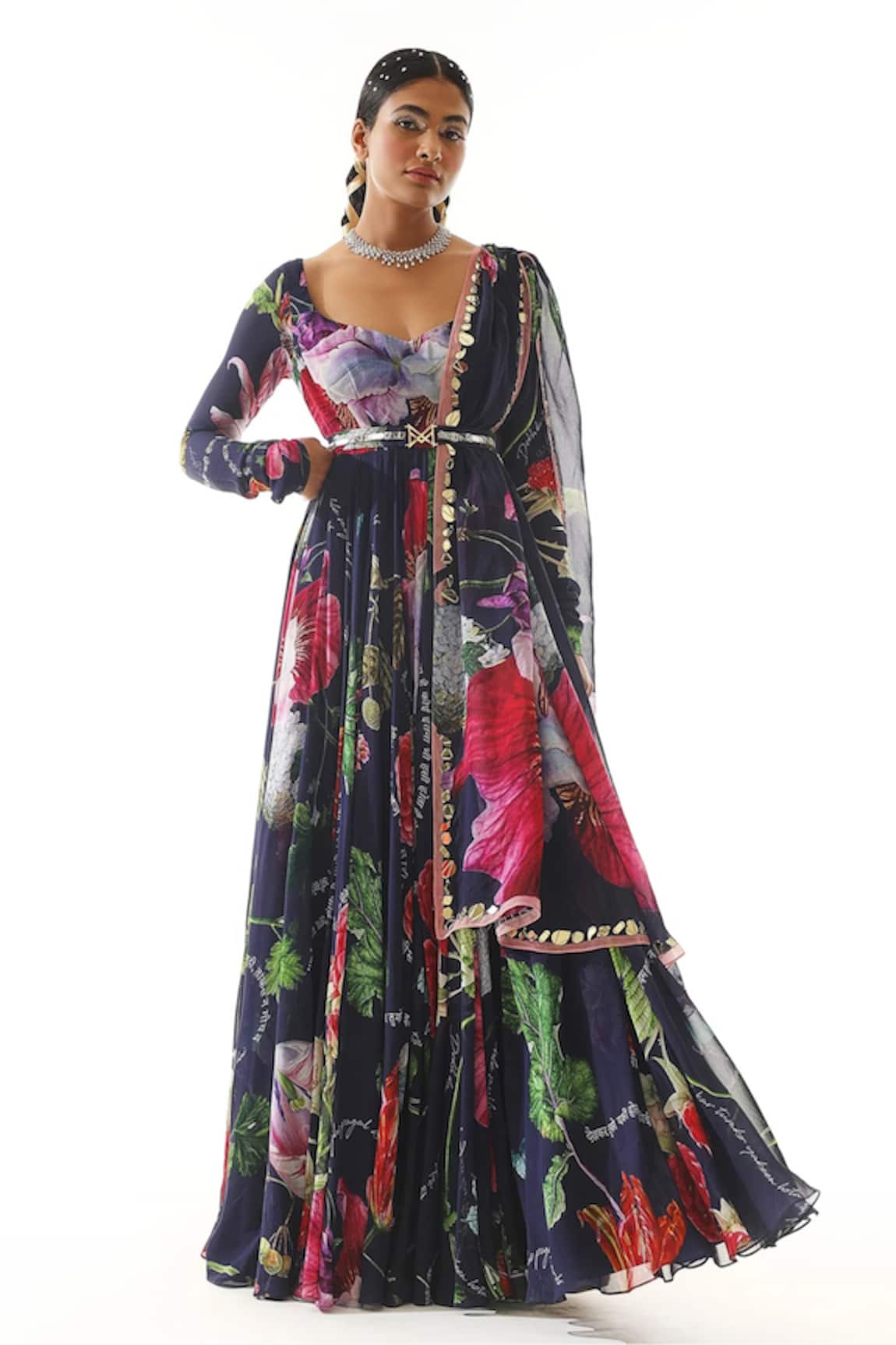 Mahima Mahajan Typographic Print Anarkali With Dupatta