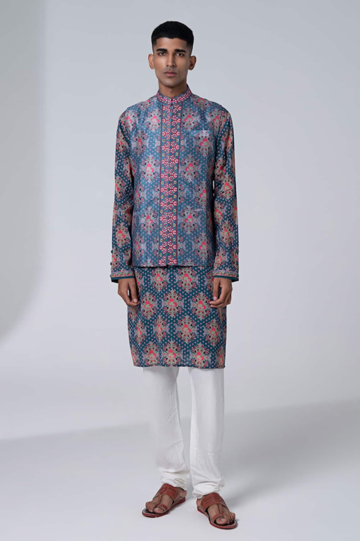 Siddhartha Bansal Paisley Printed Dupion Bundi