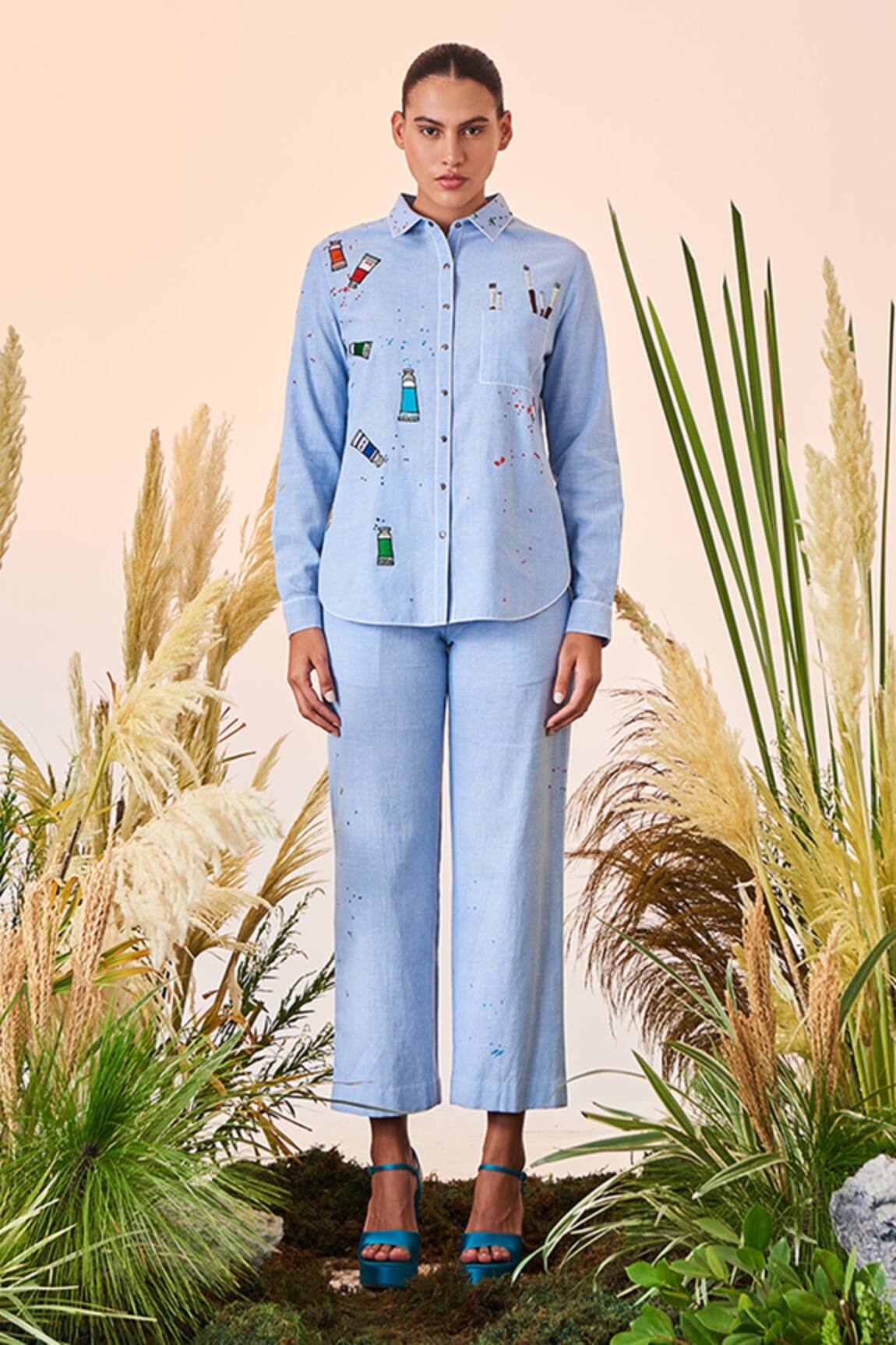 Shahin Mannan Chambray Straight Pant 