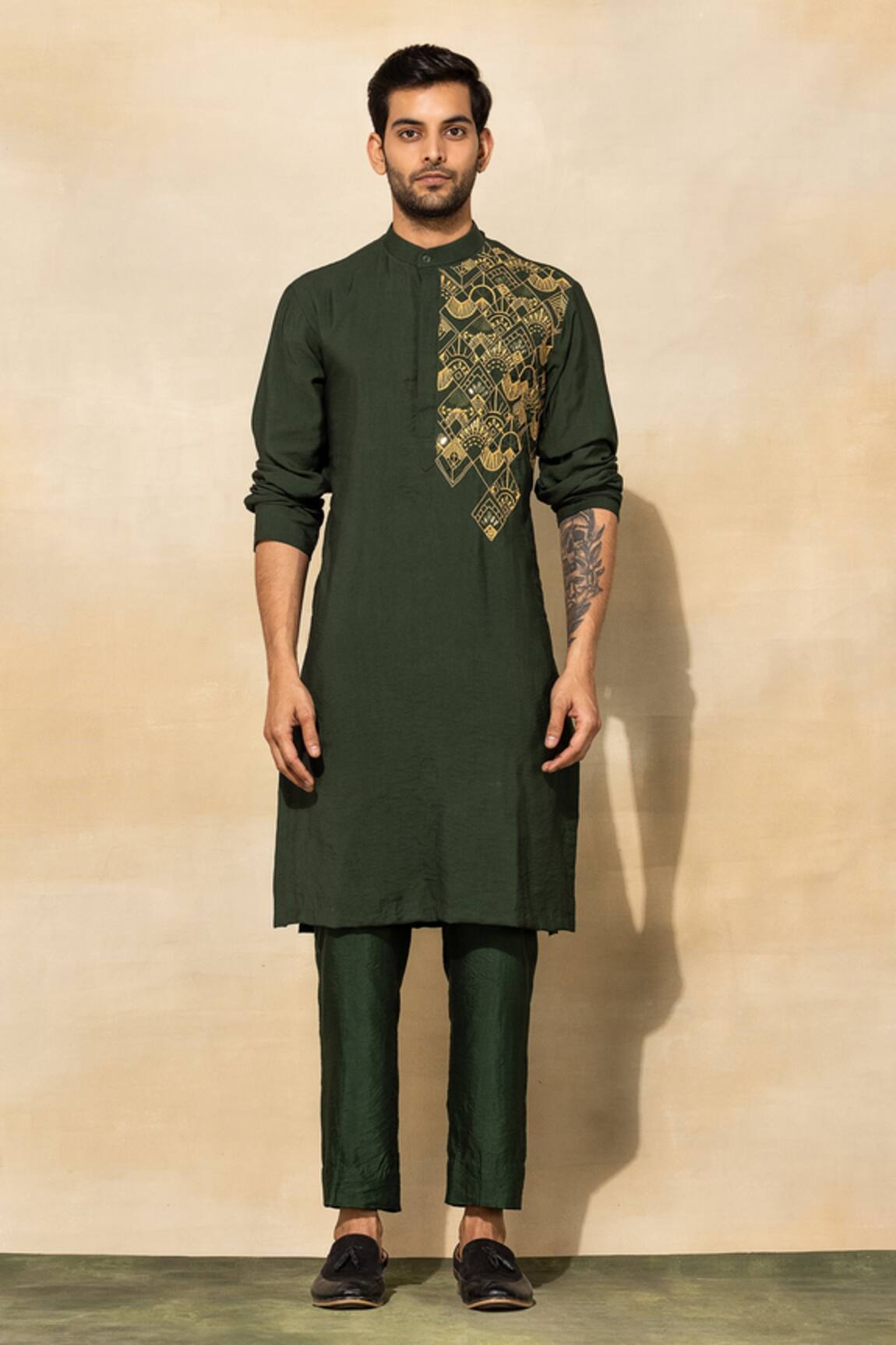 Diyarajvvir Geometric Placement Embroidered Kurta Set