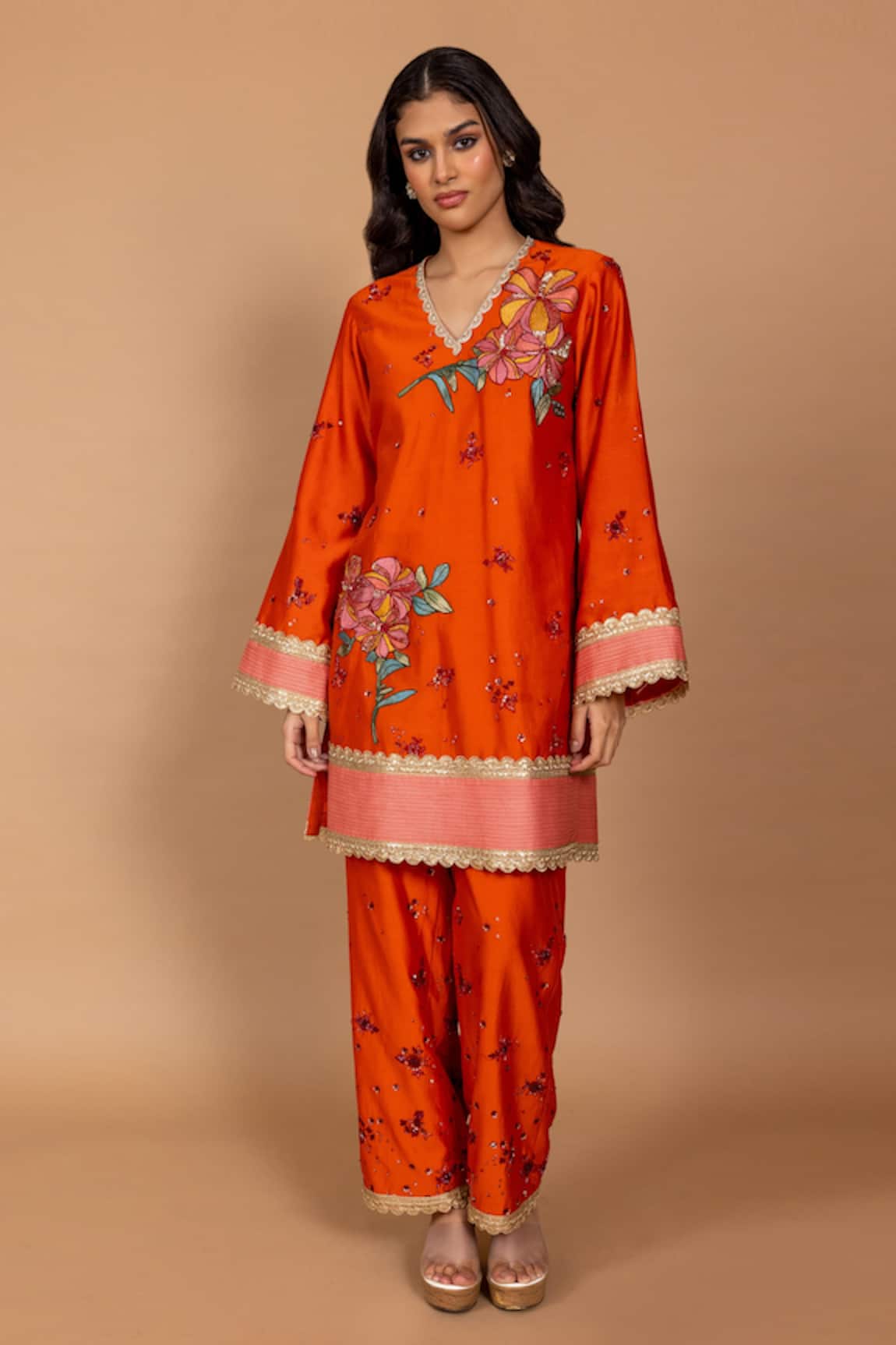Varun Bahl Chanderi Silk Patchwork Kurta & Pant Set