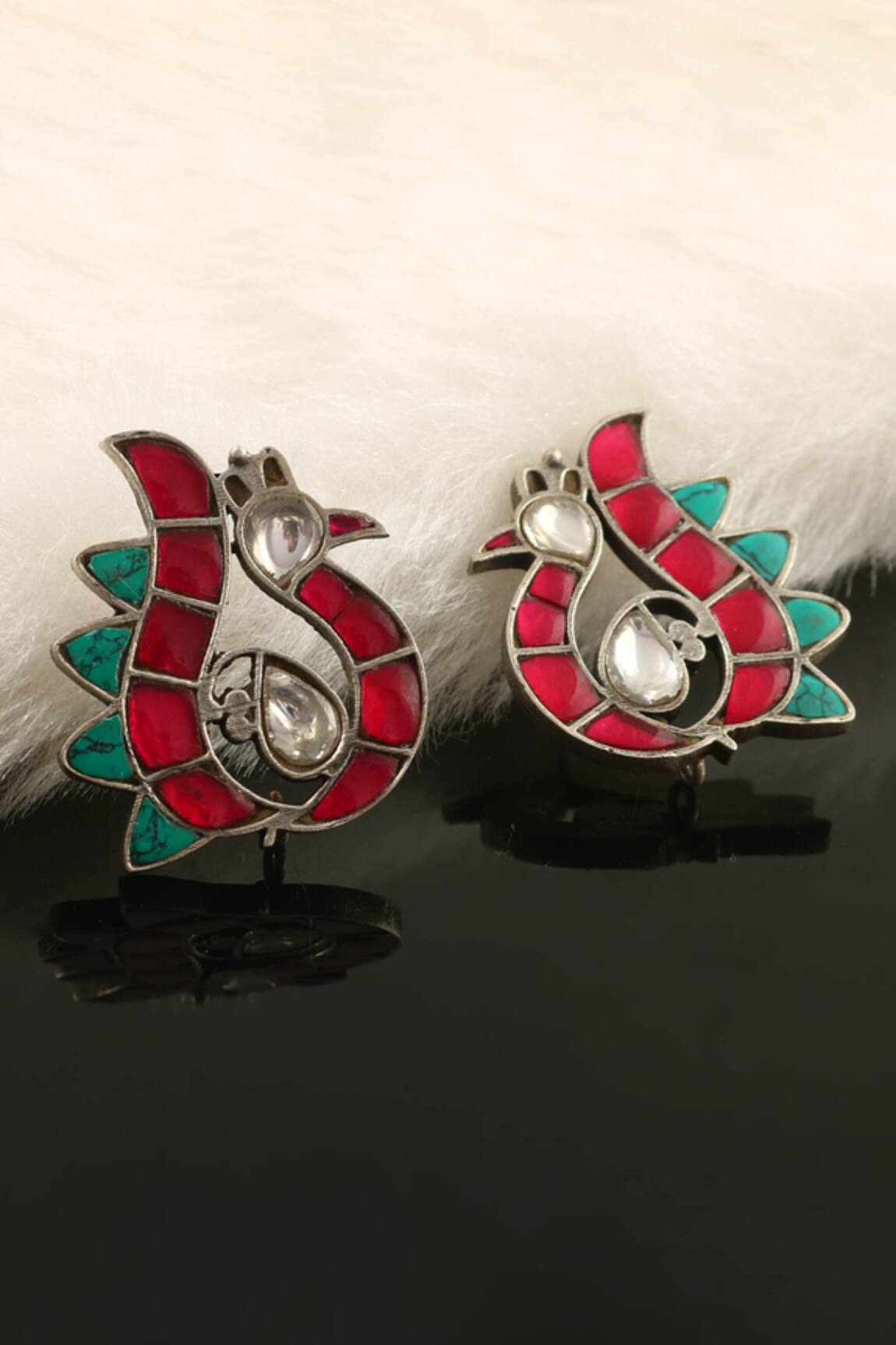 Palace of Silver Peacock Shaped Stud Earrings