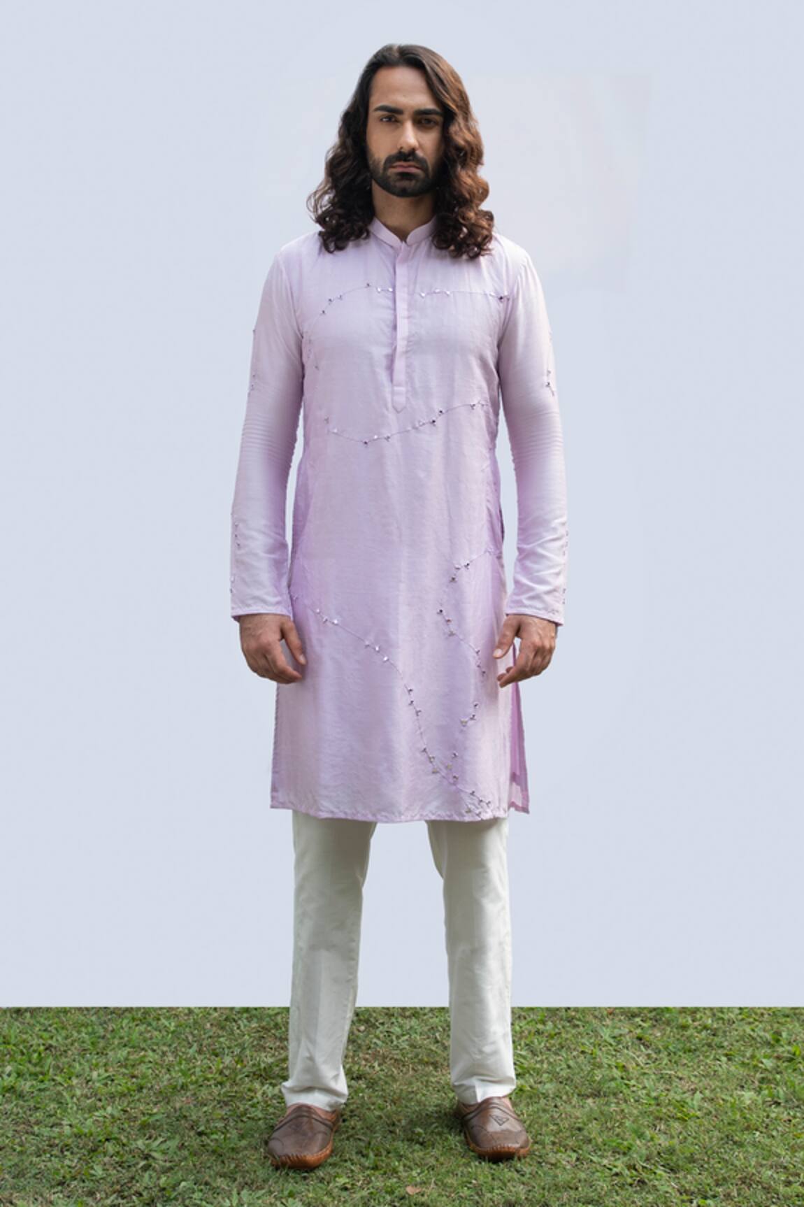 Kaka Calcutta Mirror Embellished Bamberg Silk Kurta Set