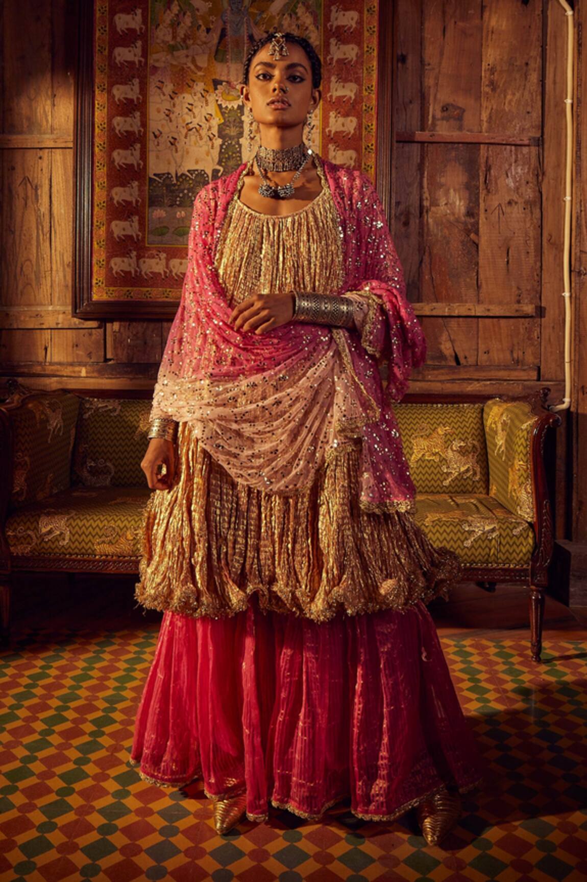 Etasha By Asha Jain Metallic Kamdani Kurta Sharara Set