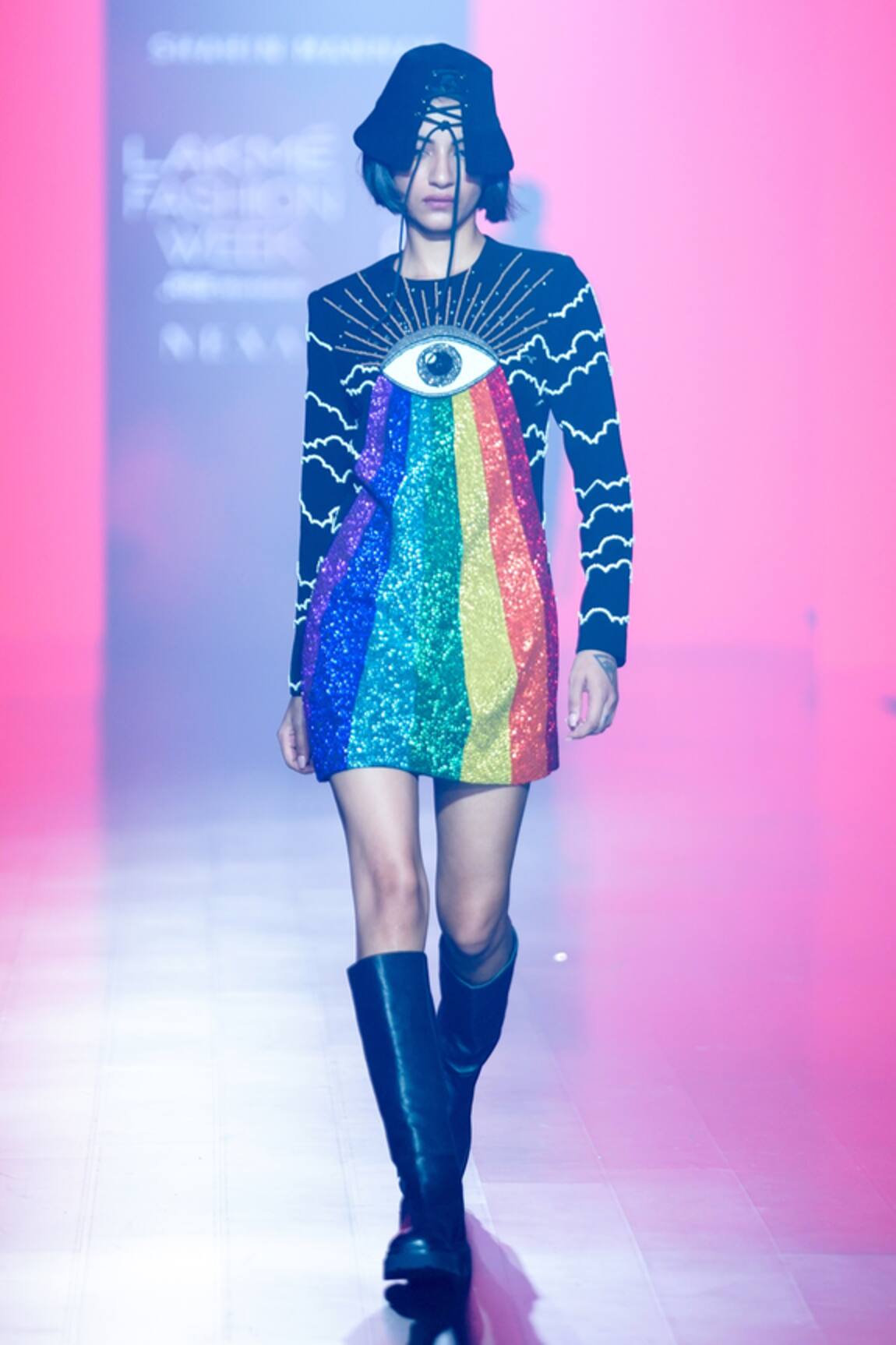 Shahin Mannan Eye & Rainbow Embroidered Dress