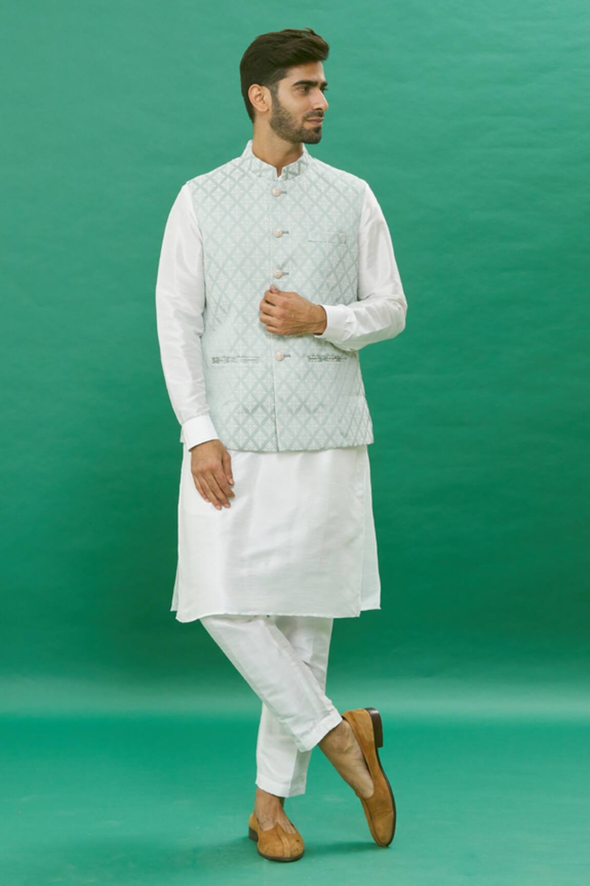 Rng Safawala Floral Jacquard Bundi Jacket Set 
