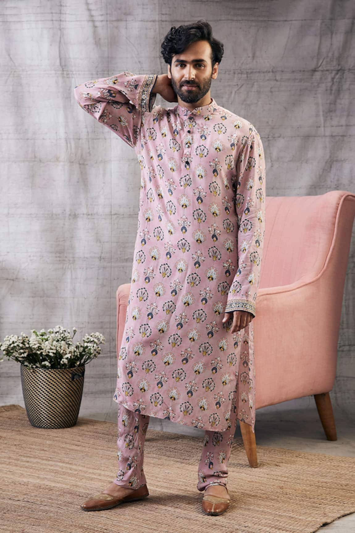 Soup By Sougat Paul Sarouk Abstract Peacock Feather Print Kurta With Pant 