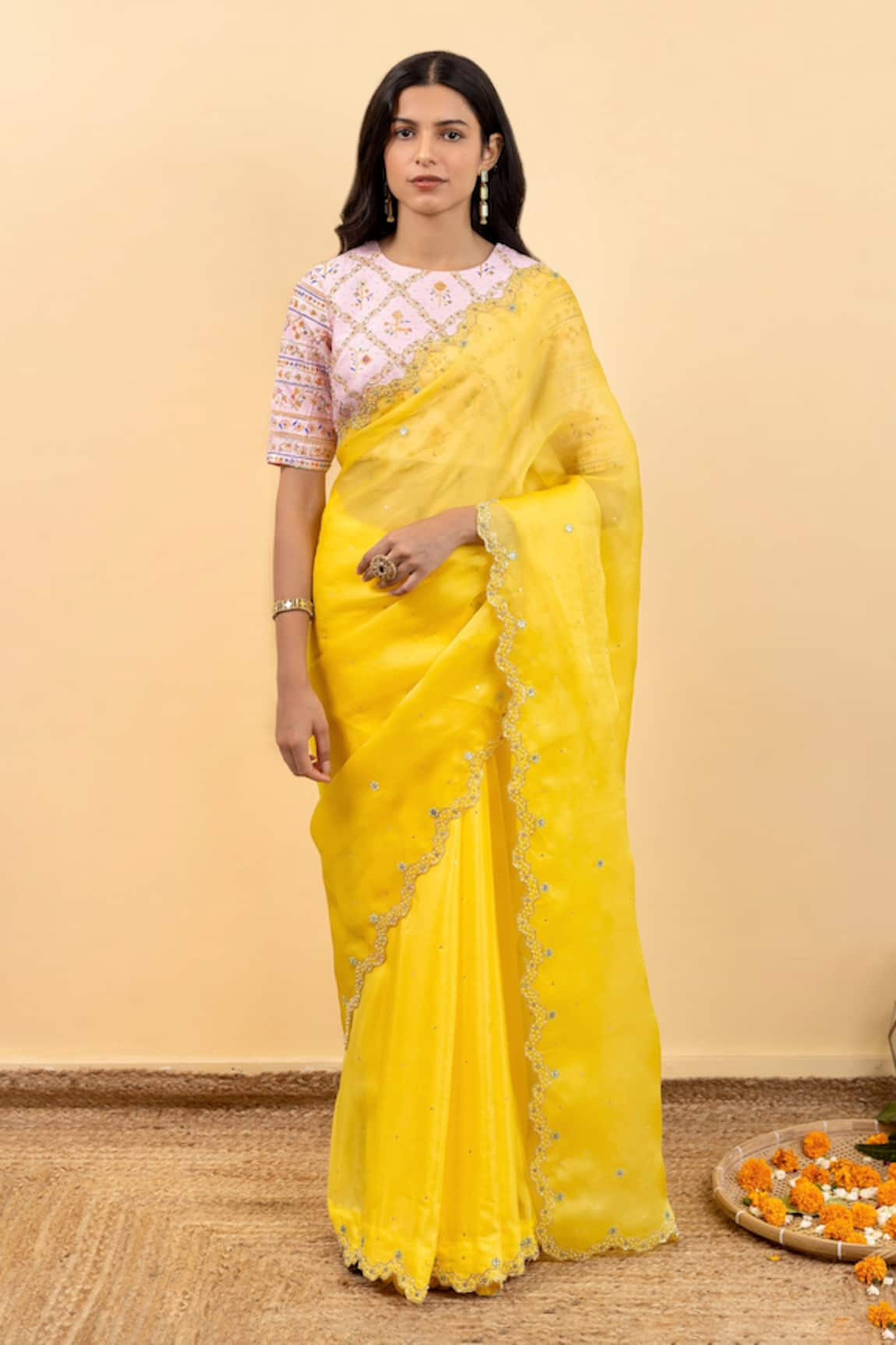 Pita Nila Soha Cutwork Saree With Blouse