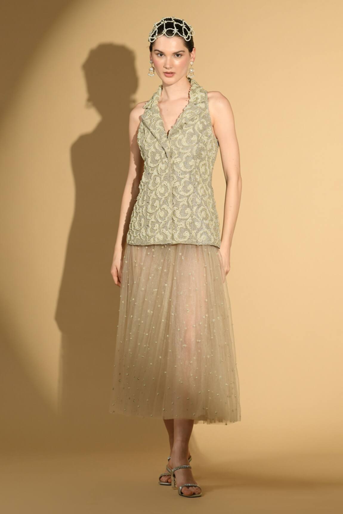 Geisha Designs Dress With Beads Embroidered Jacket