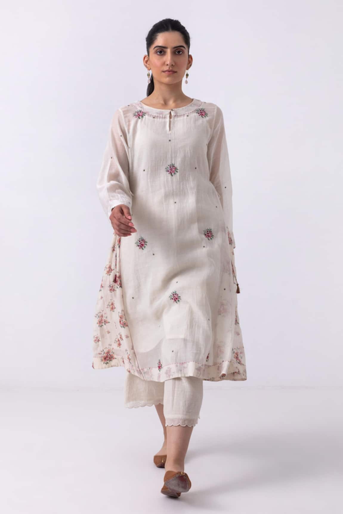 Label Shreya Sharma Chanderi Placement Embroidered Kurta & Flared Pant Set