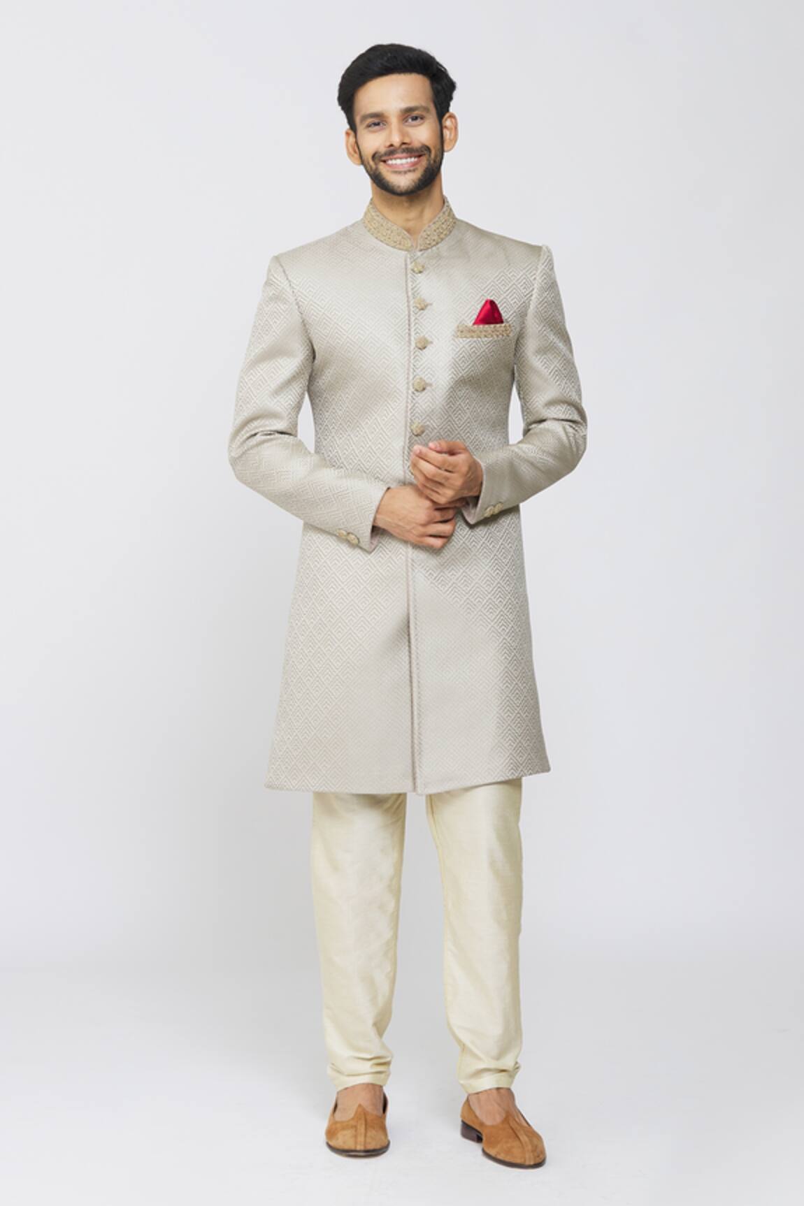 Adara Khan Geometric Pattern Sherwani Set