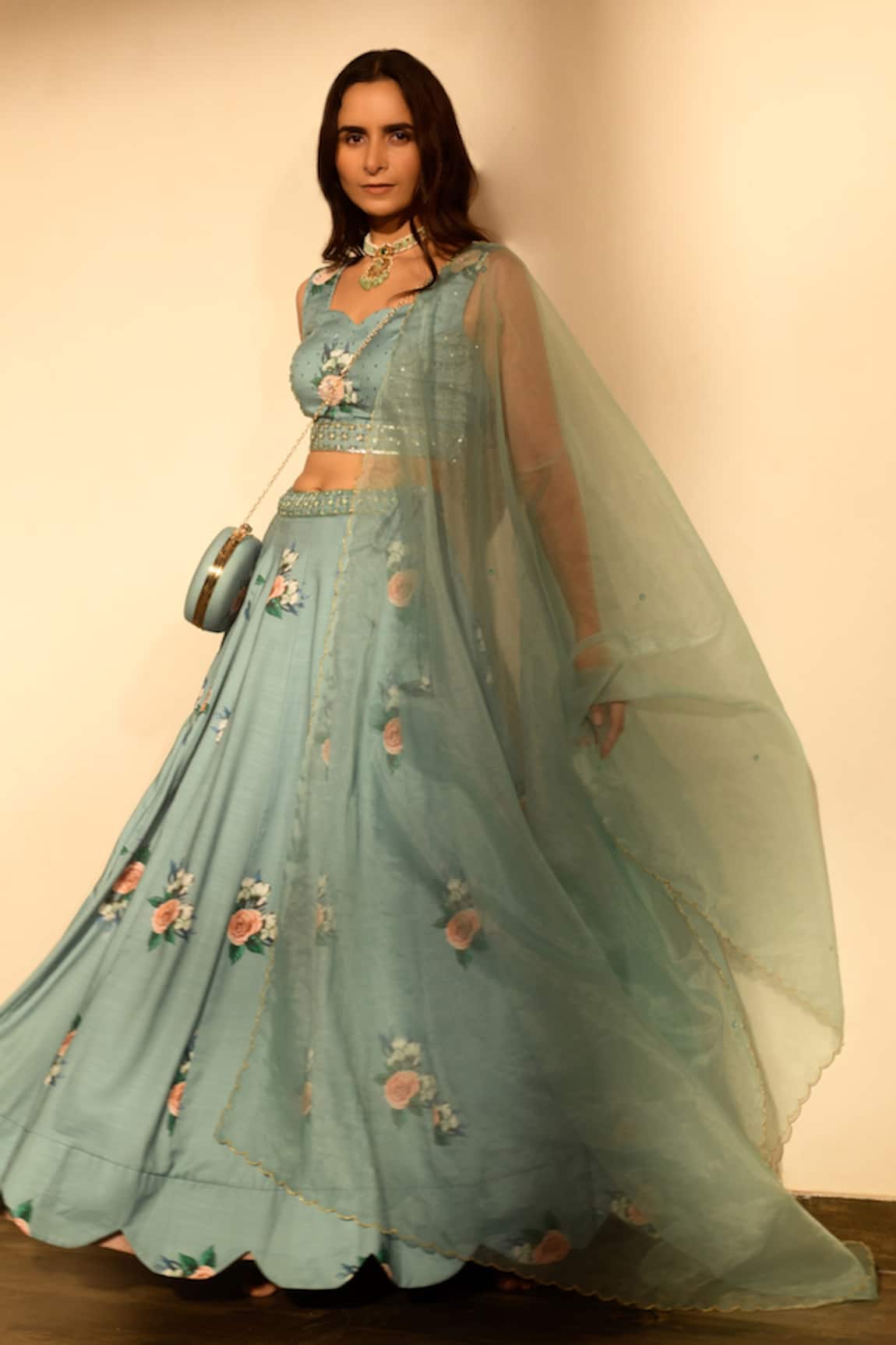Pasha India Floral Print Kalidar Lehenga Set