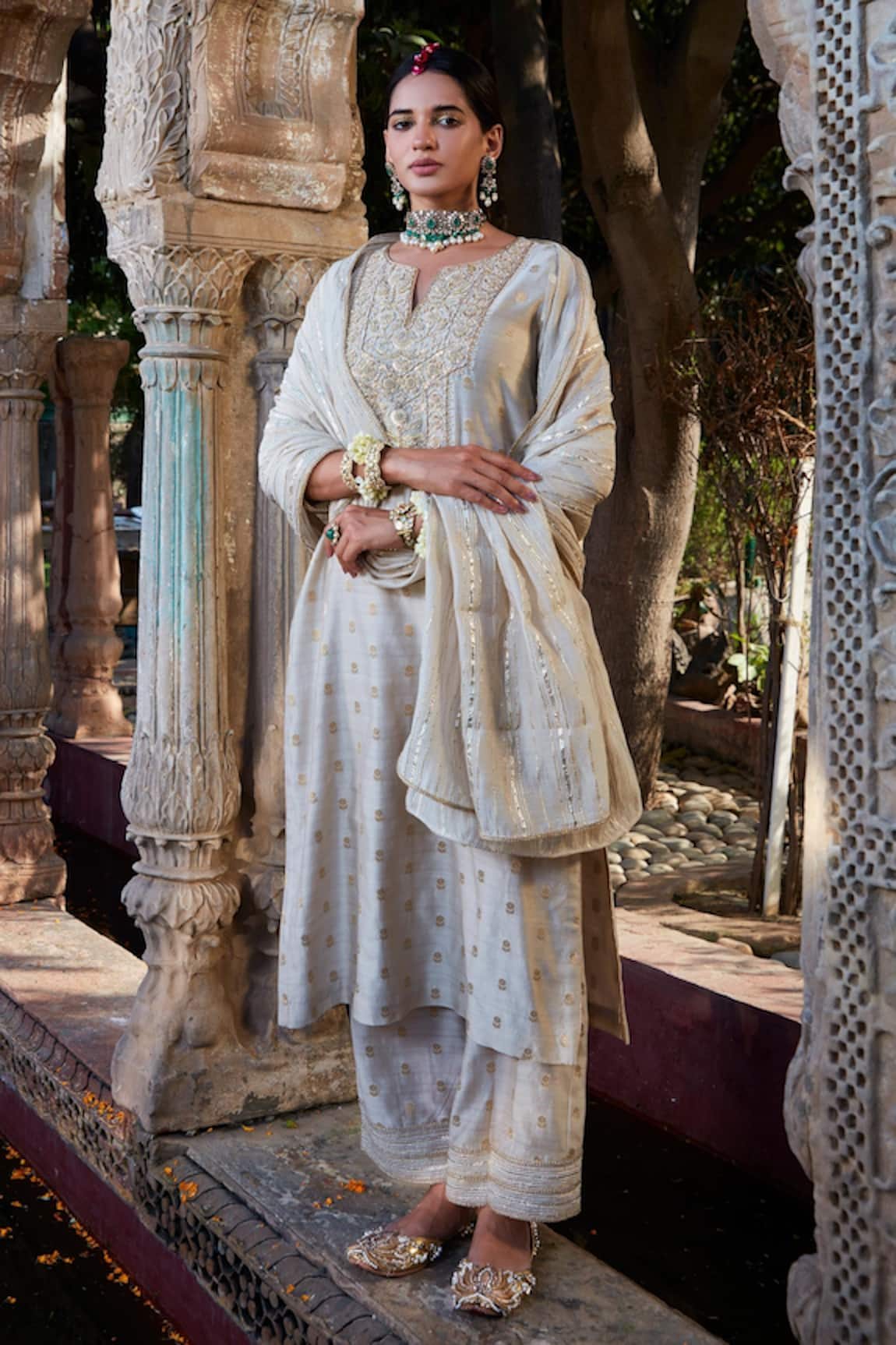 Kritika Dawar Gota Embroidered Banarasi Chanderi Kurta Palazzo Set