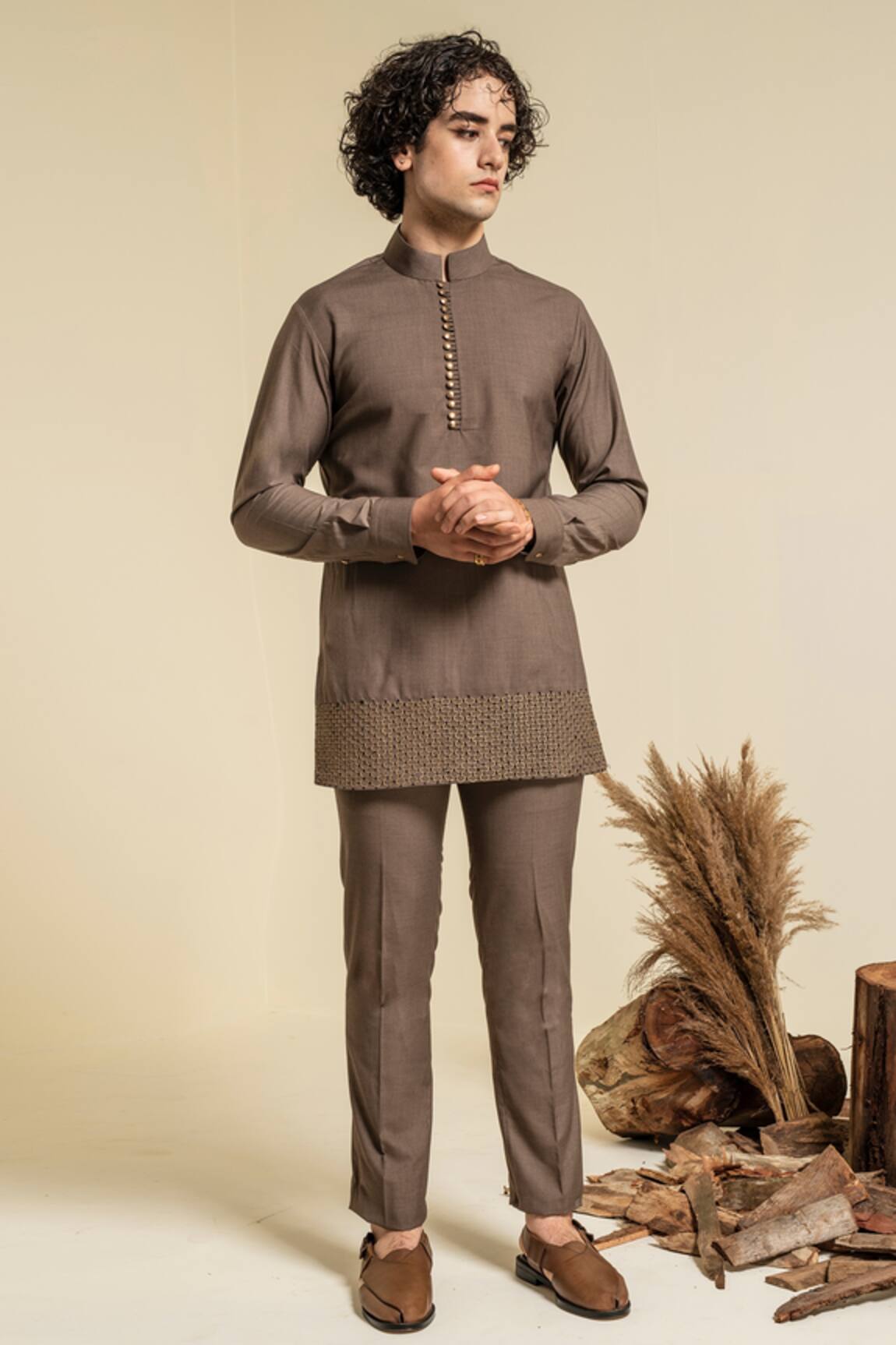 Abkasa Mandarin Collar Kurta & Trouser Set