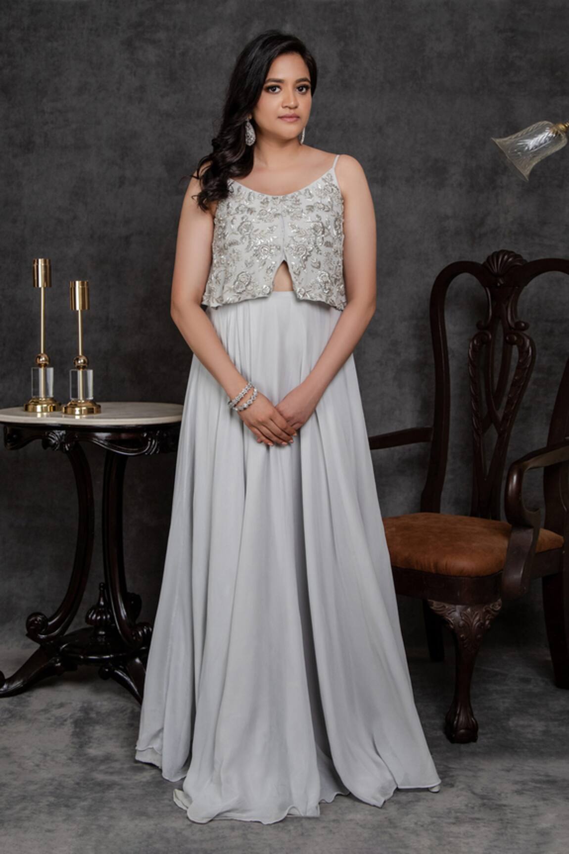 Sunita Bhandari Embroidered Front Cut Out Gown