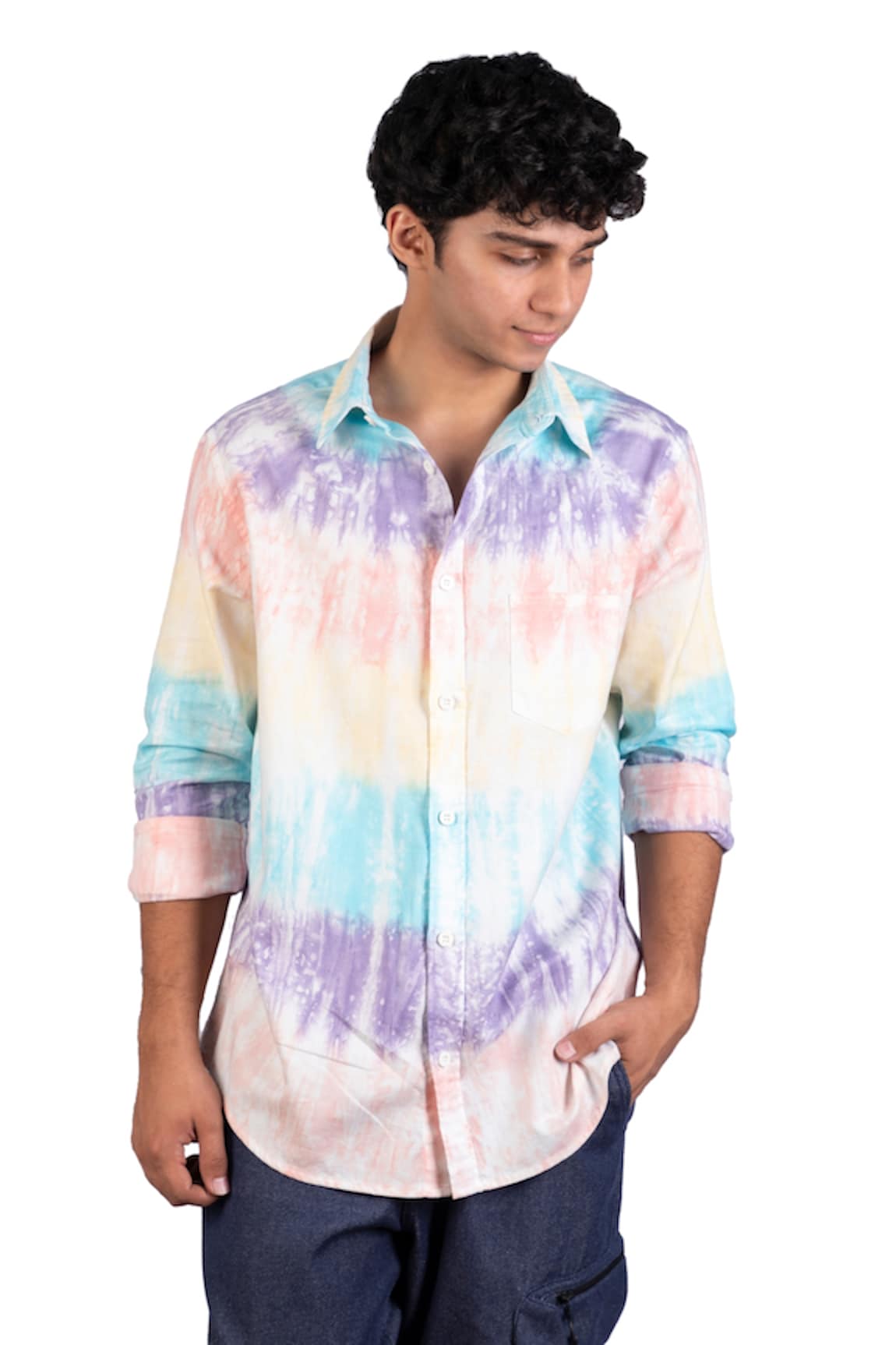 Theorem Cotton Happy Stripe Tie Dye Shirt