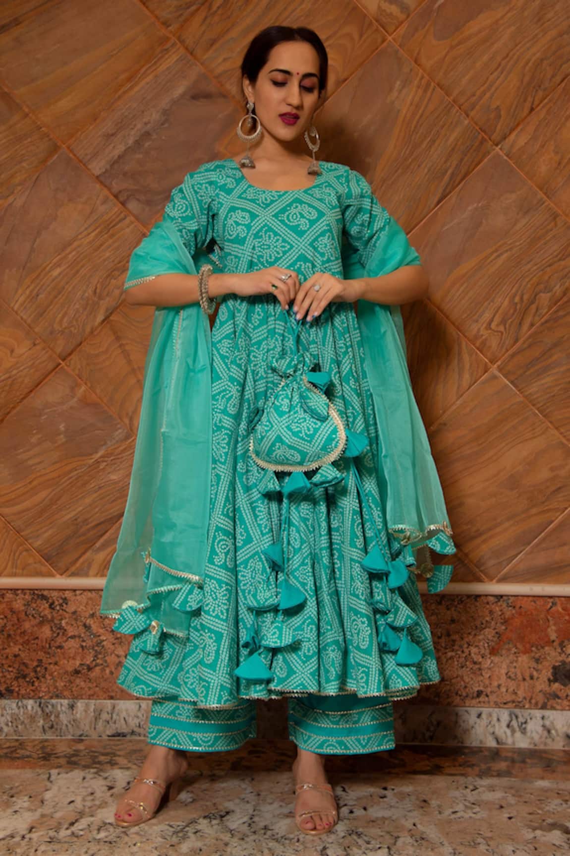Pomcha Jaipur Bandhej Bandhani Print Anarkali Set 