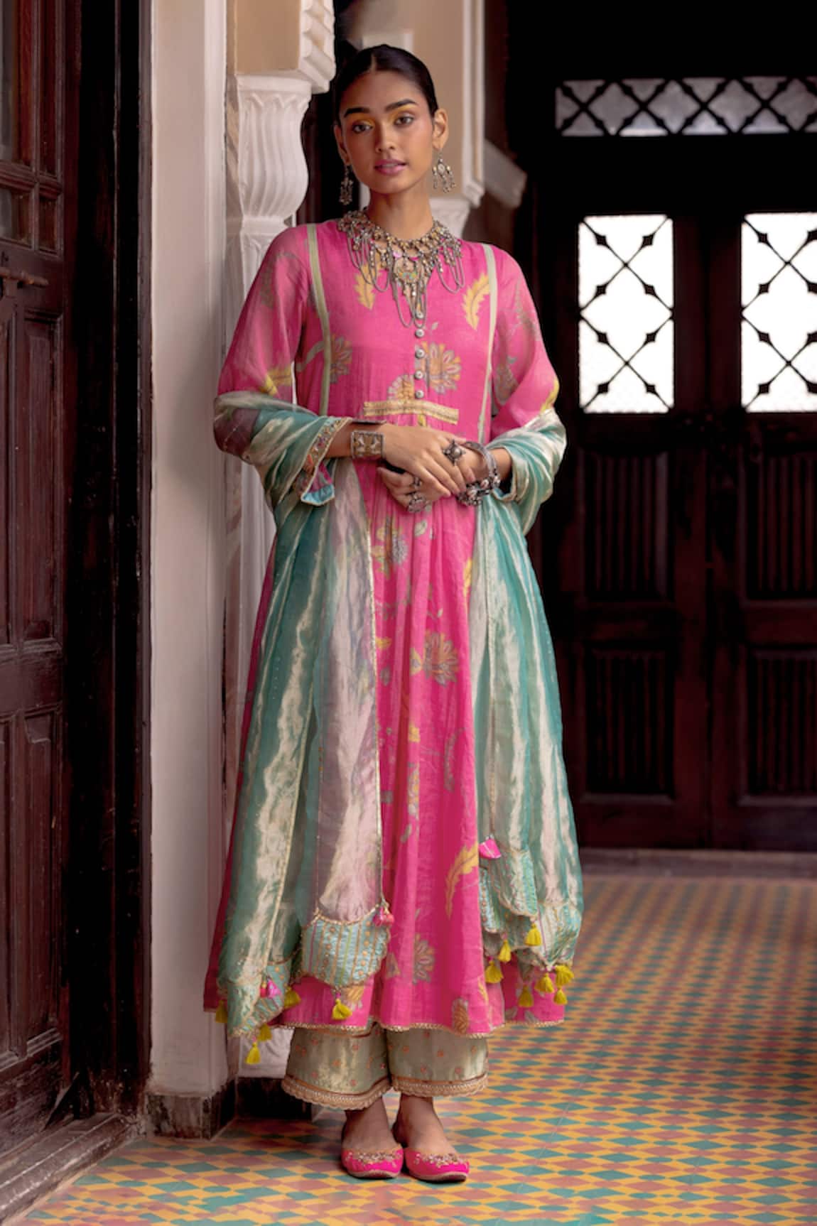 Rajiramniq Printed Gathered Anarkali Set