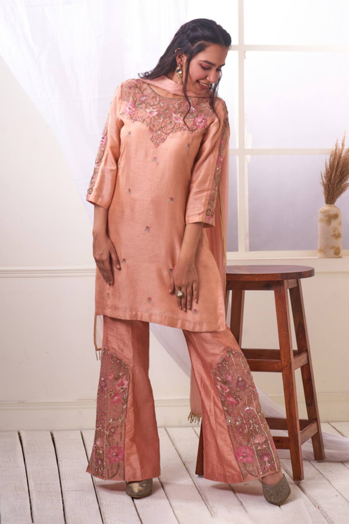 Geetika Jain Hand Embroidered Kurta Bell-Bottom Set 