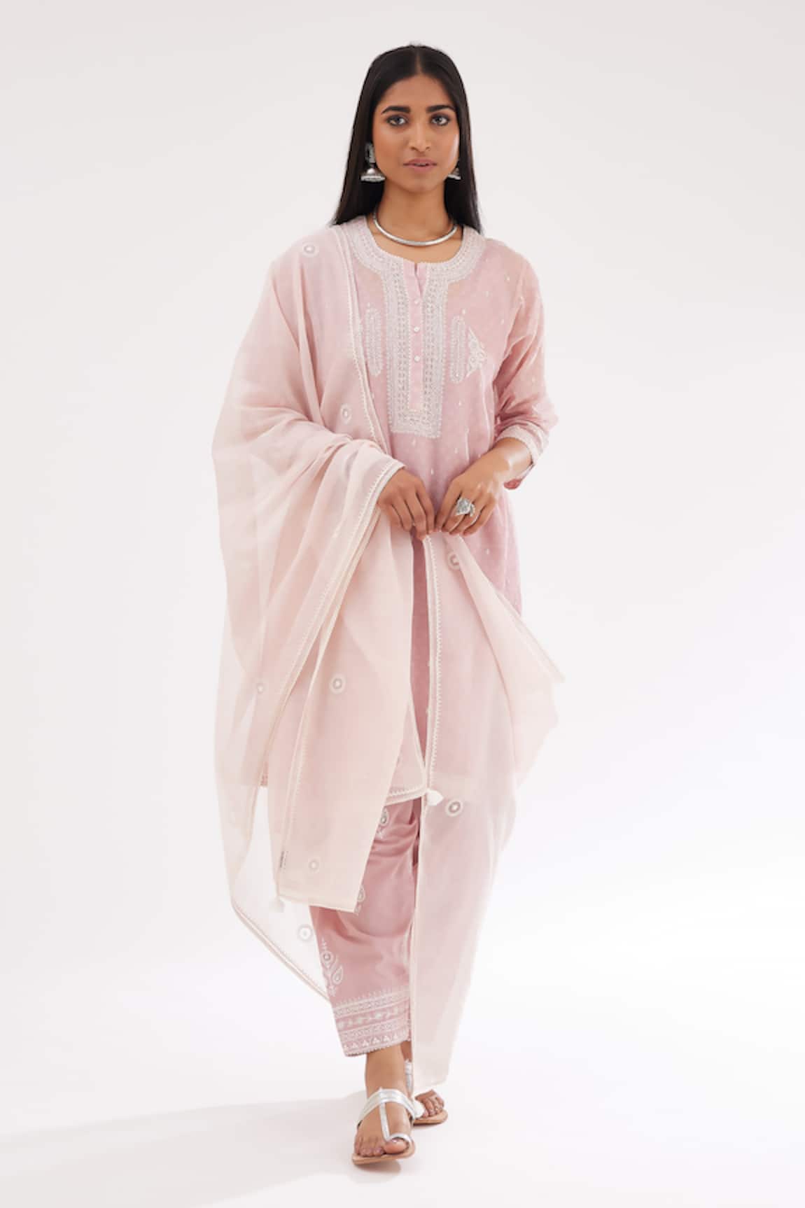 Kora Cotton Chanderi Short Kalidar Kurta Set