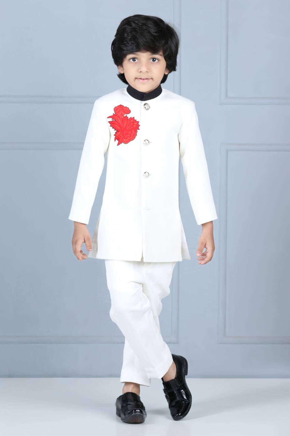 The little celebs Thread Embroidered Achkan & Pant Set 