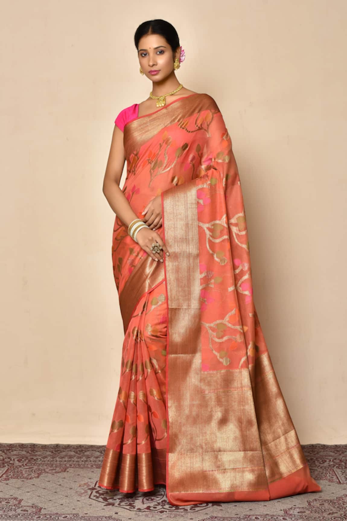 Naintara Bajaj Woven Banarasi Cotton Silk Mina Jaal Saree