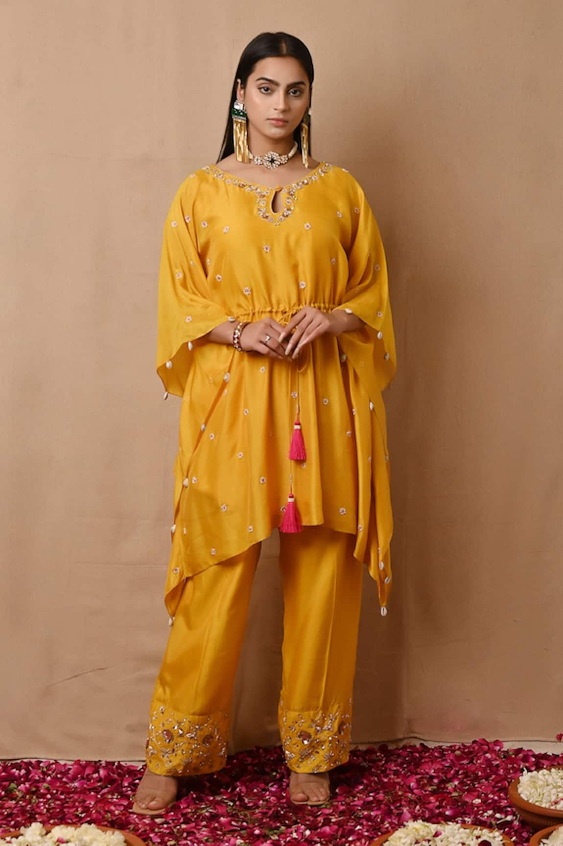 Label Nitisha Embroidered Asymmetric Kaftan & Pant Set