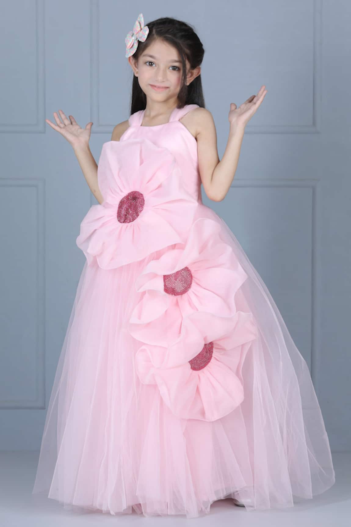 The little celebs 3D Floral Detail Flared Gown 