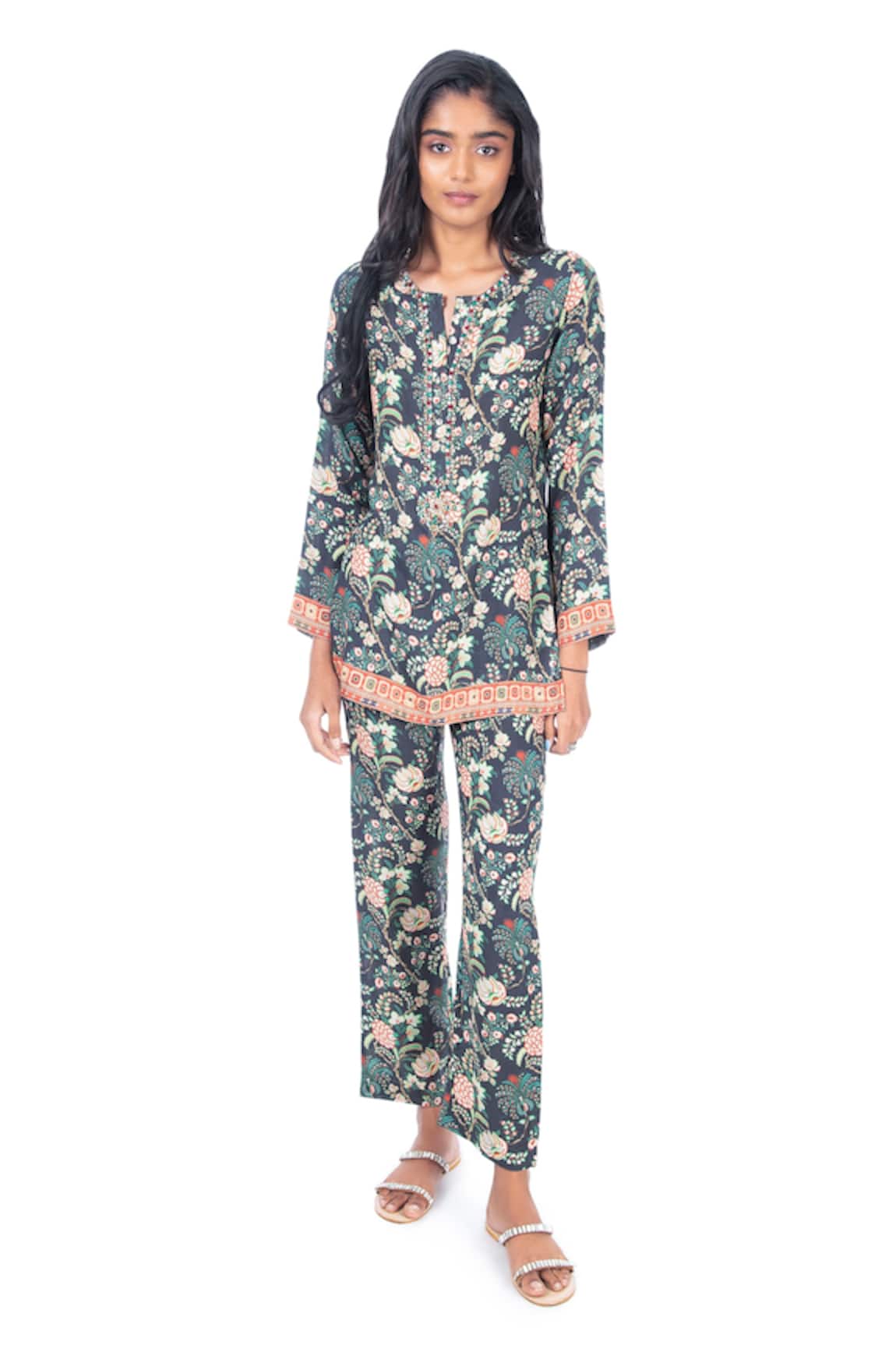 Monisha Jaising Floral Print Short Tunic & Pant Set