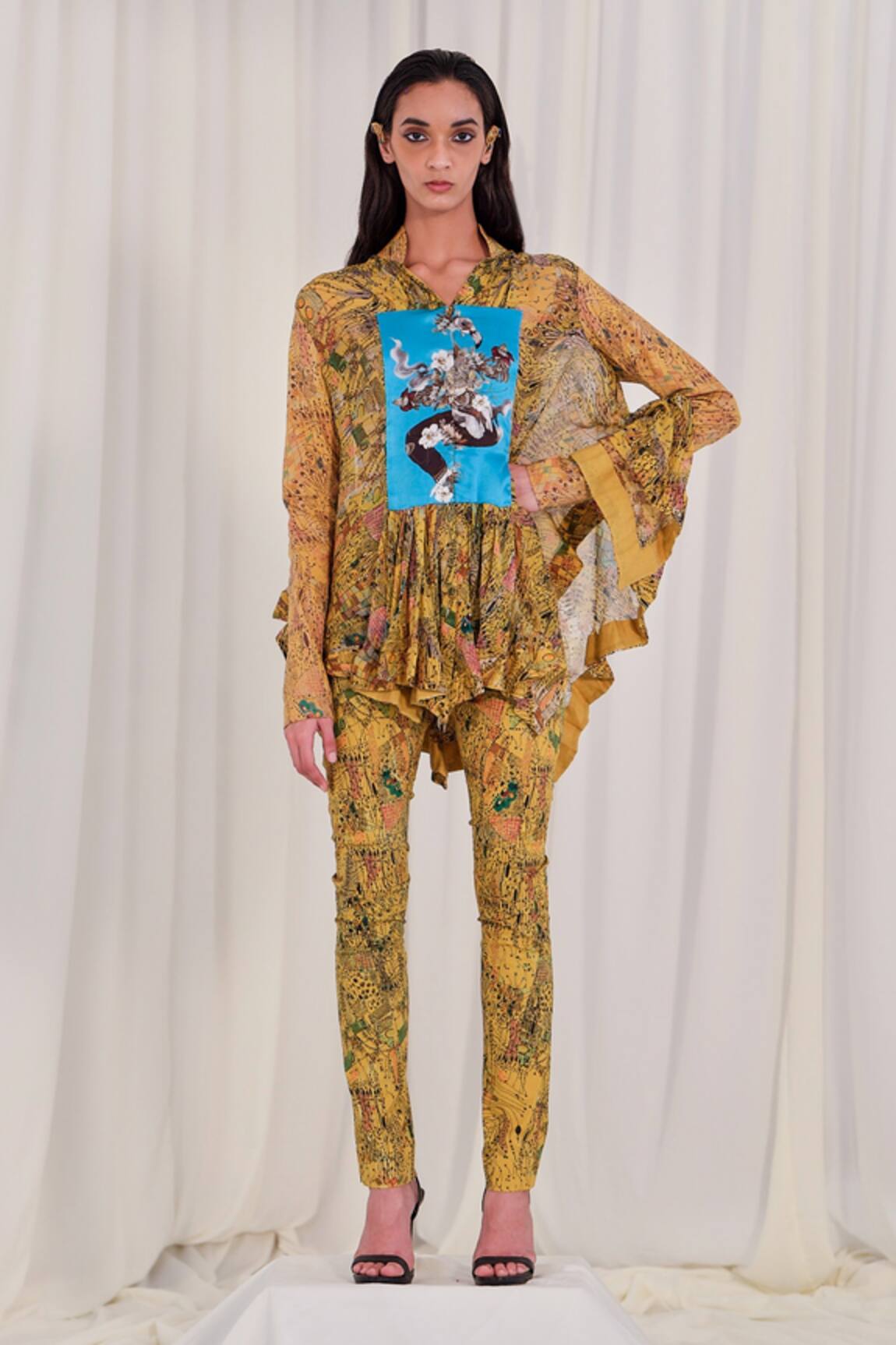 AK-OK Contrast Abstract Print Top & Pant Set