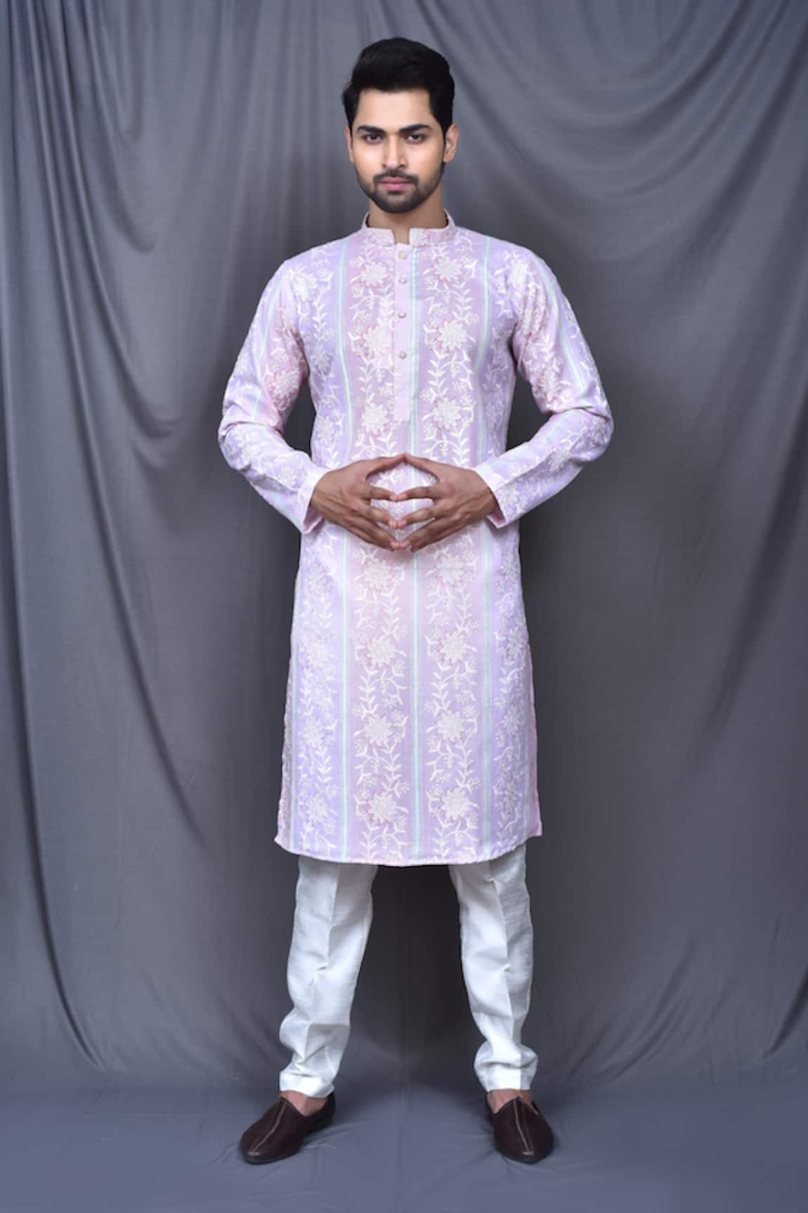 Adara Khan Floral Thread Work Kurta & Contrast Pant Set