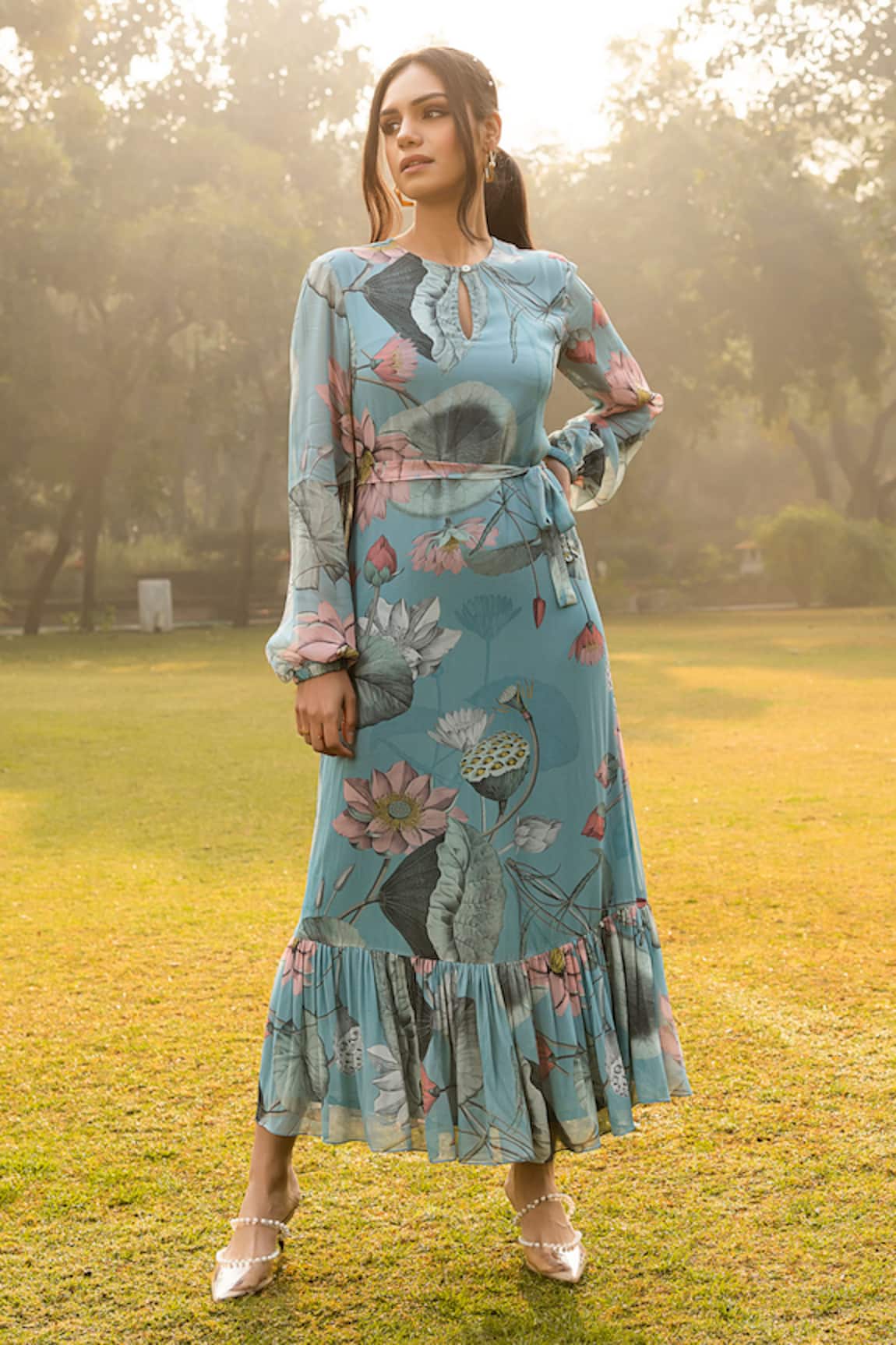 Divi By Sonal Khandelwal Nelumbo Printed Frill Hem Dress