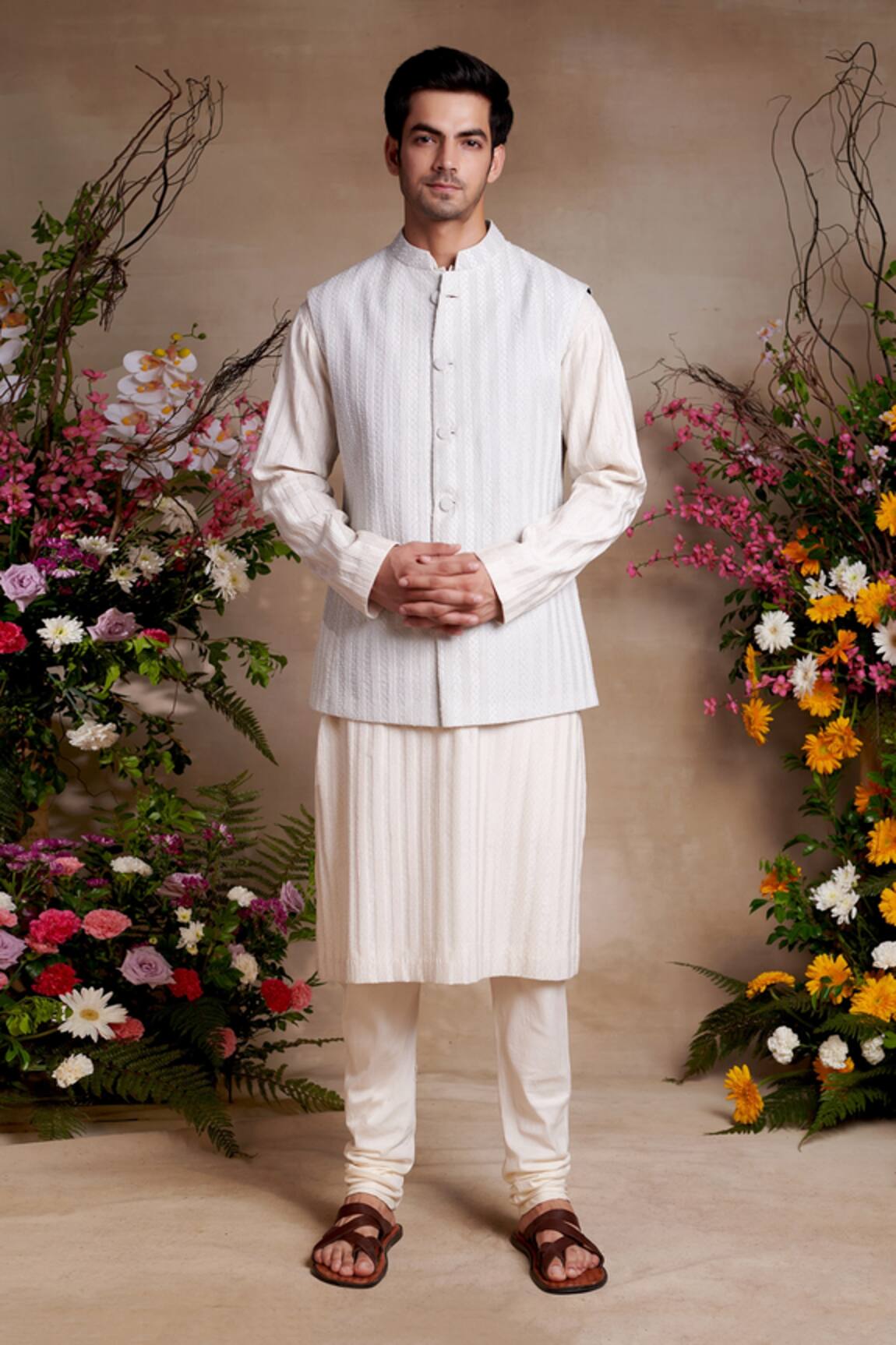 Shasha Gaba Utsav Zari Work Waist Coat With Kurta