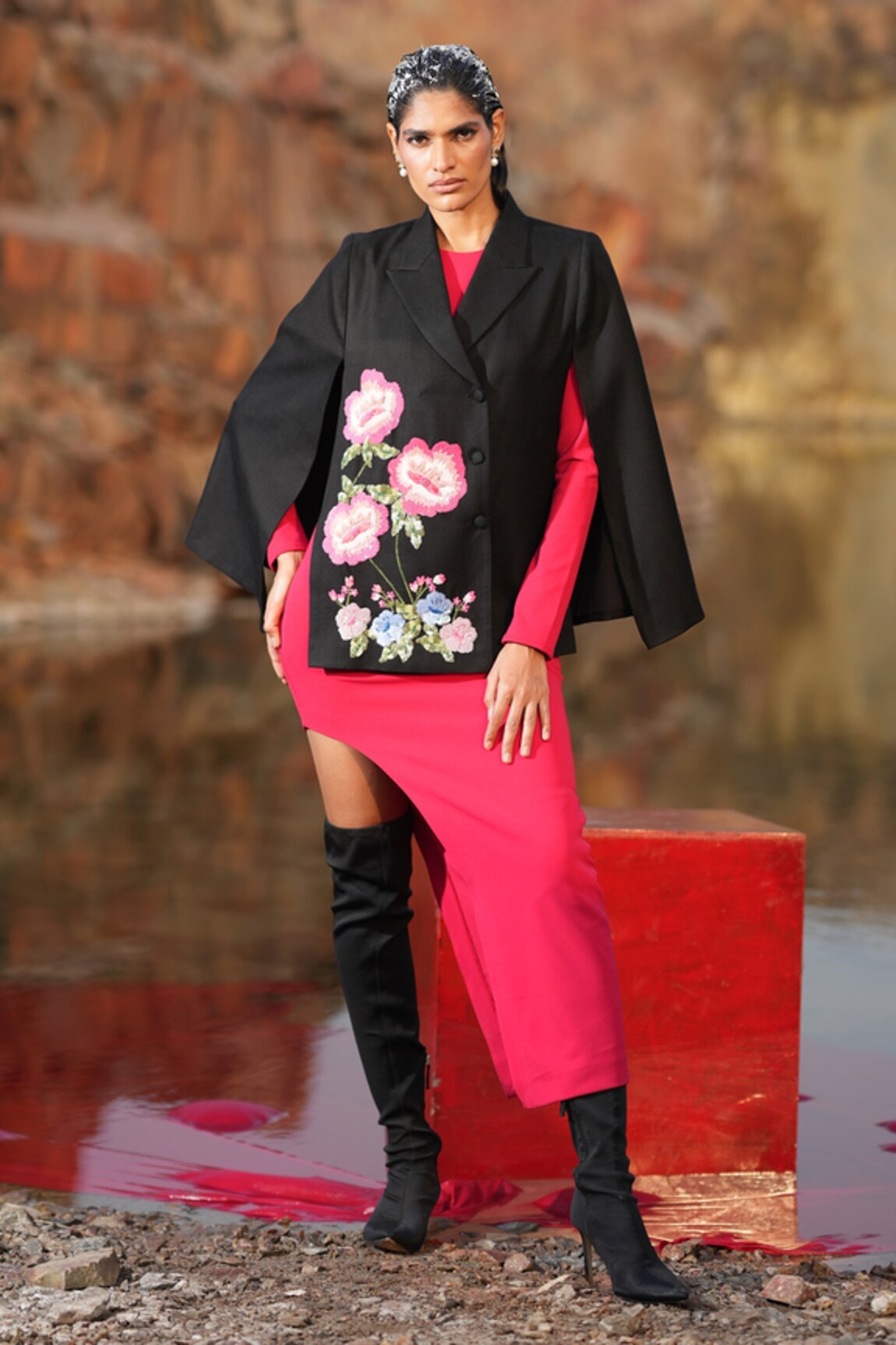 Neiza by Neeti Seth Thread Embroidered Cashmere Wool Cape