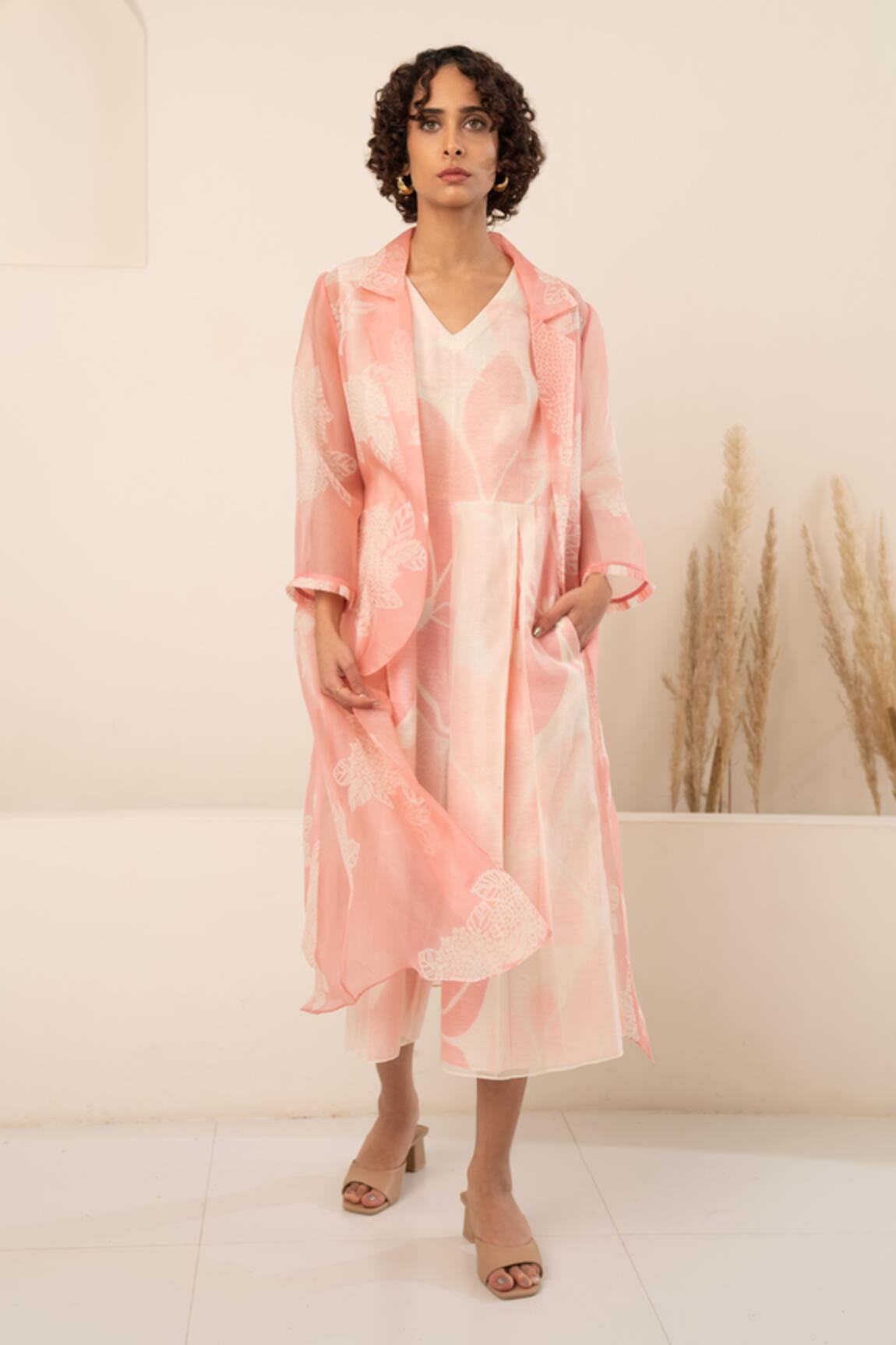 Arcvsh By Pallavi Singh Sheer Floral Bloom Print Jacket With Jumpsuit