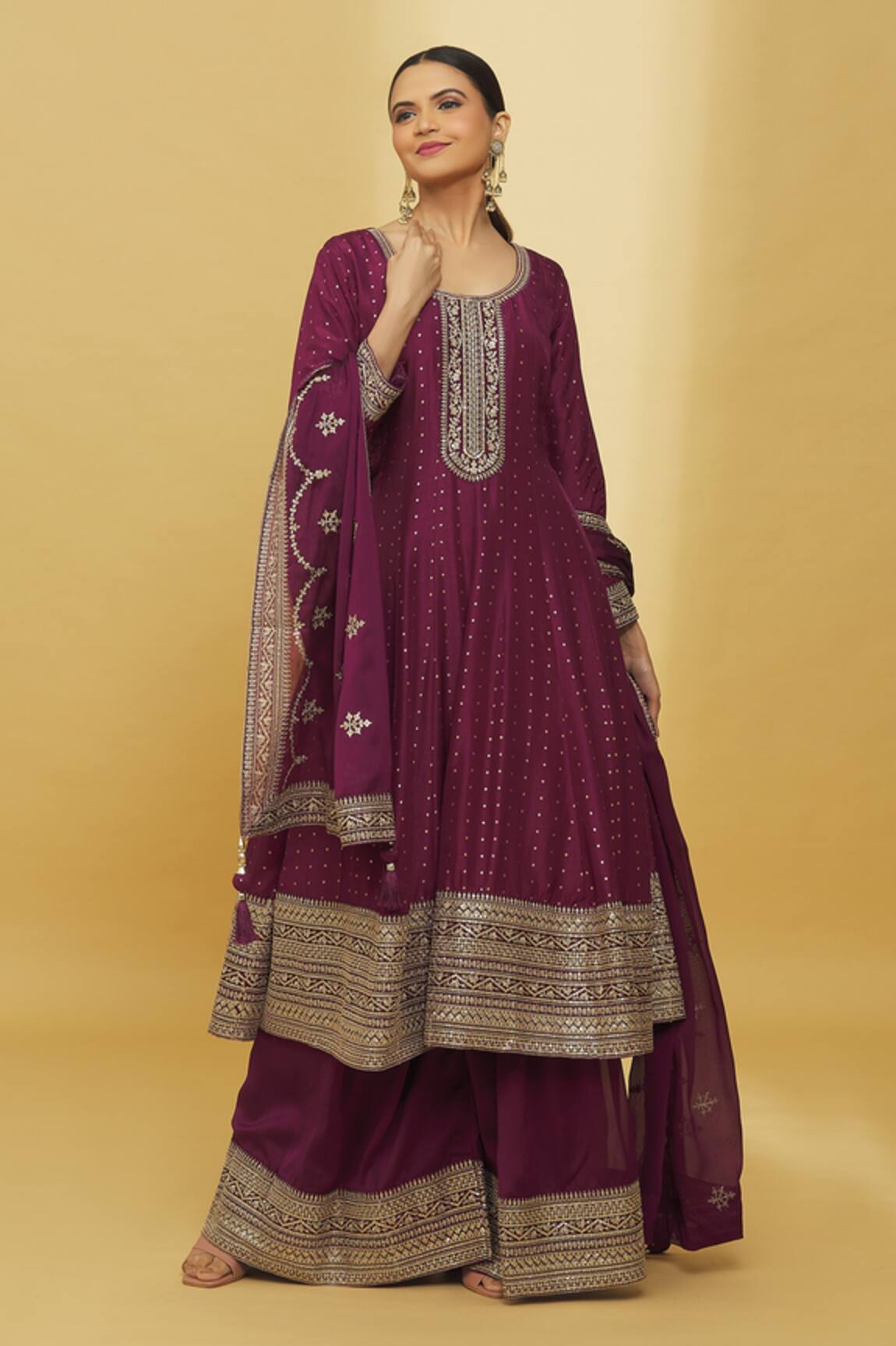 Samyukta Singhania Sequin & Zari Embroidered Anarkali Palazzo Set