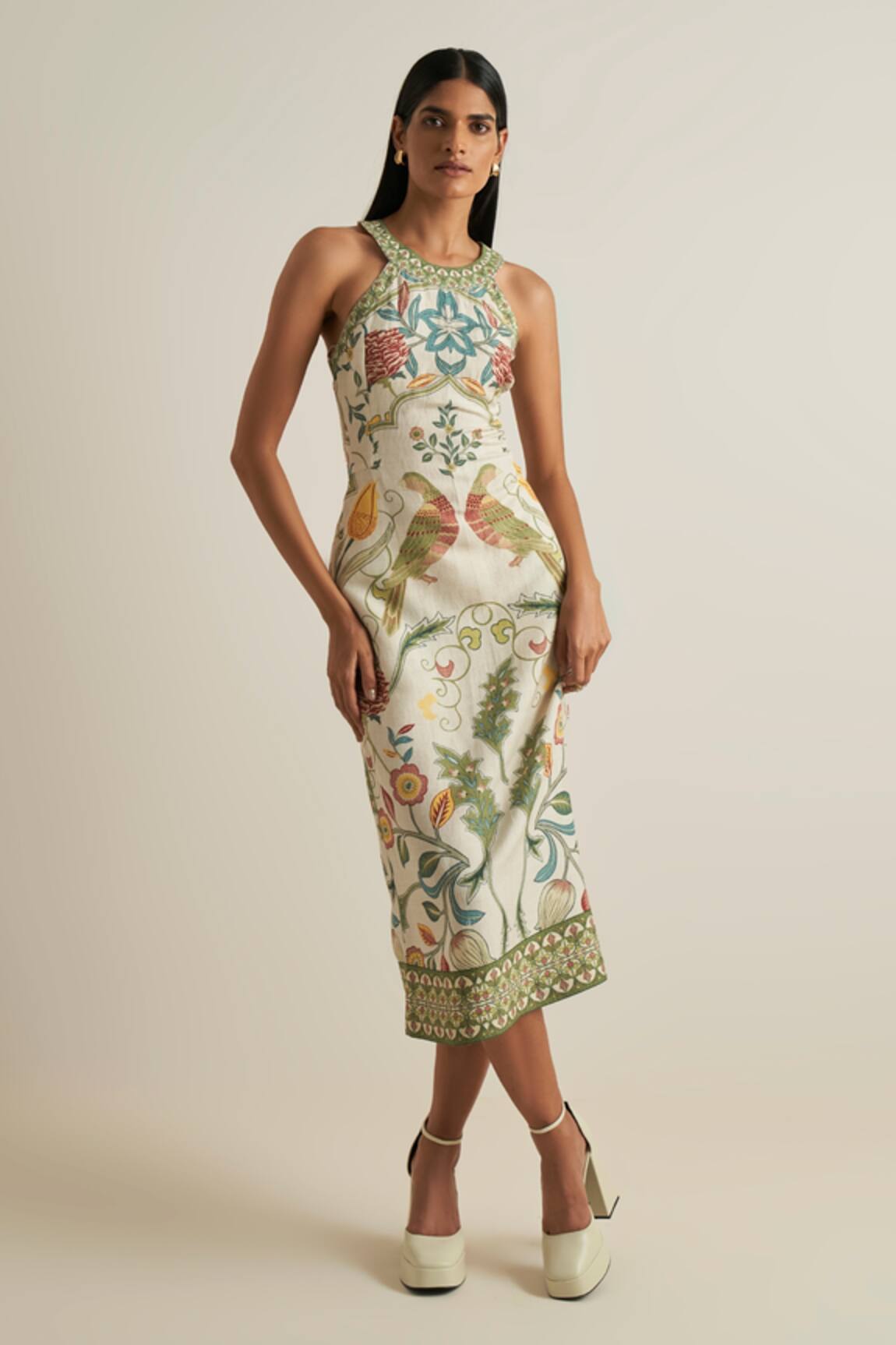 Ranna Gill Parrot & Botanical Print Dress