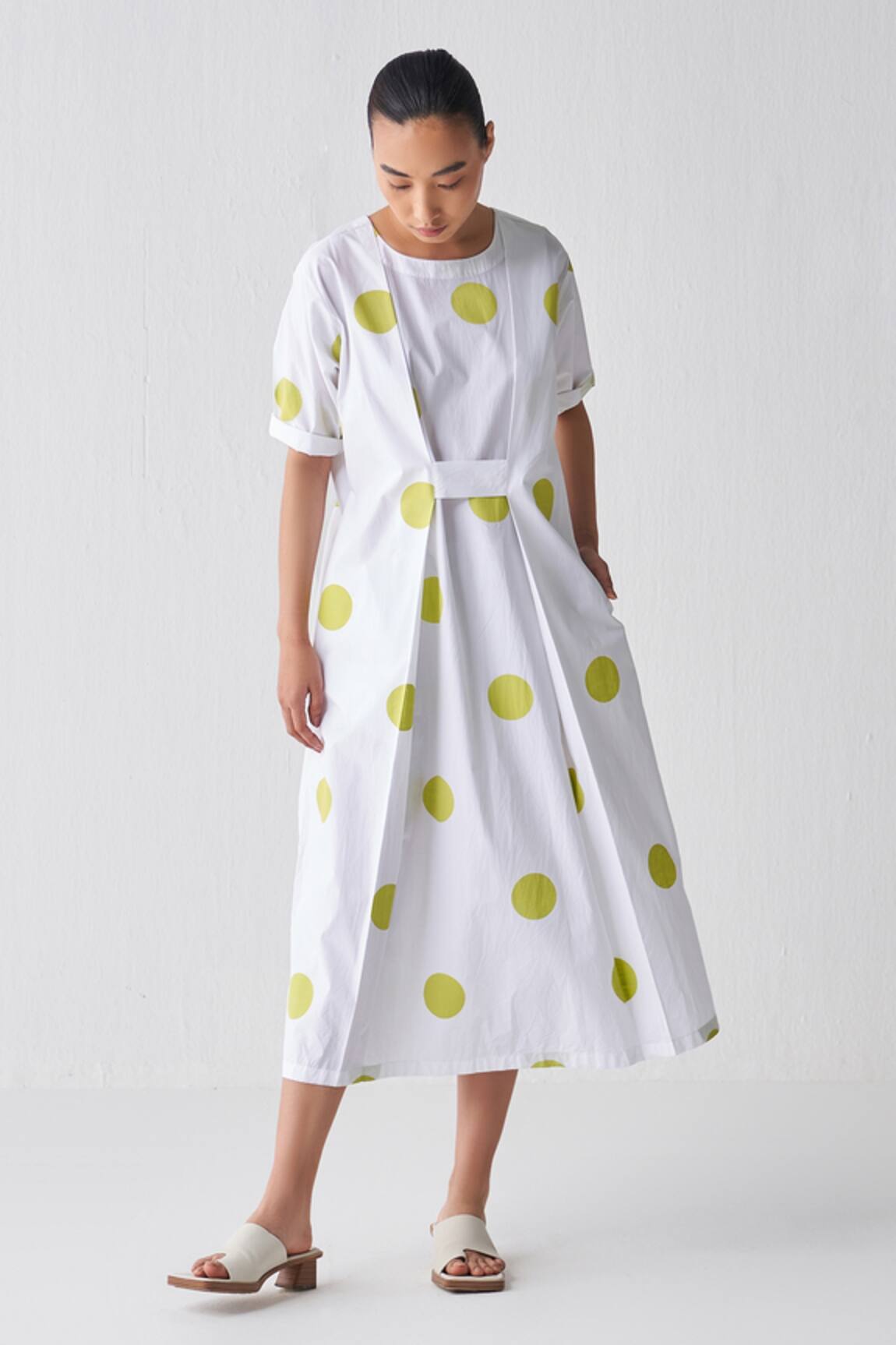Three Knife Pleated Polka Pattern Dress