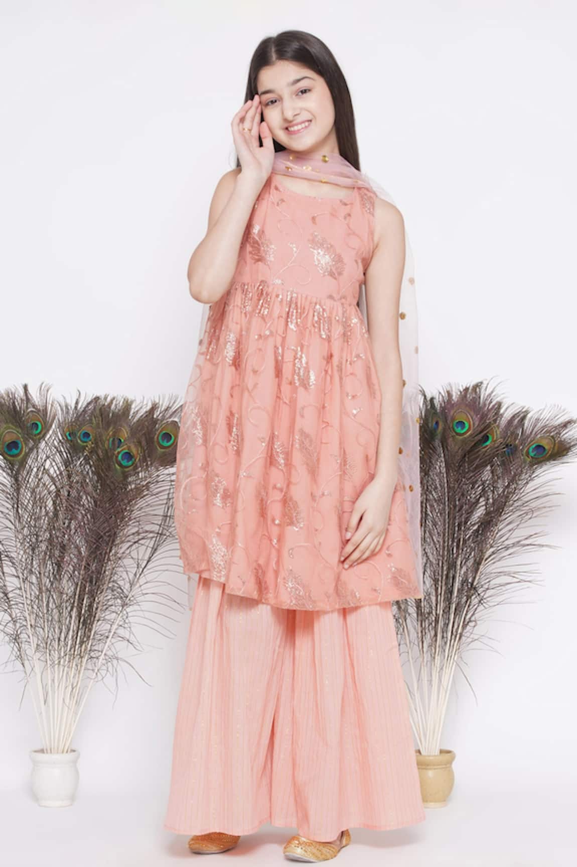 Little Bansi Sequin Embroidered Kurta Sharara Set