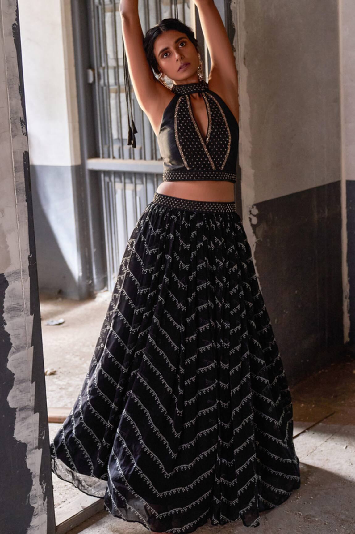 17:17 By Simmi Saboo Isra Bandhani Print Lehenga And Bustier Set 