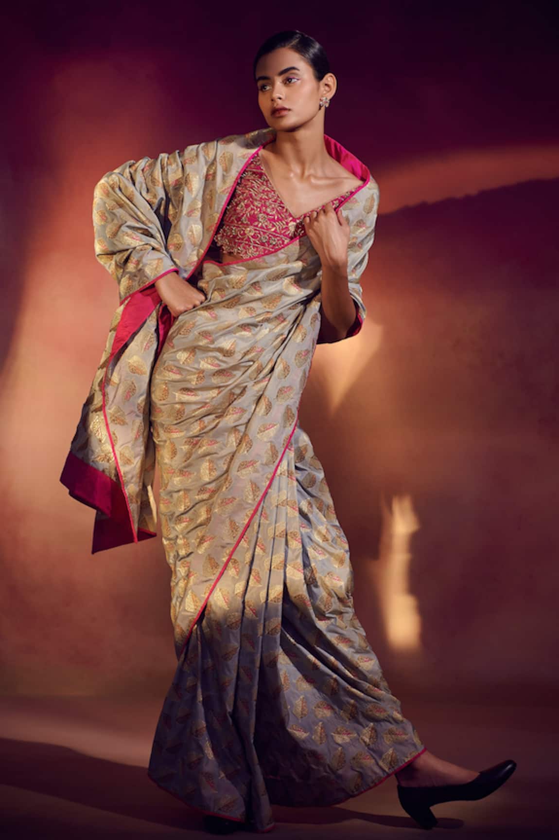 AASHIMA BEHL Banarasi Saree With Embroidered Blouse Set