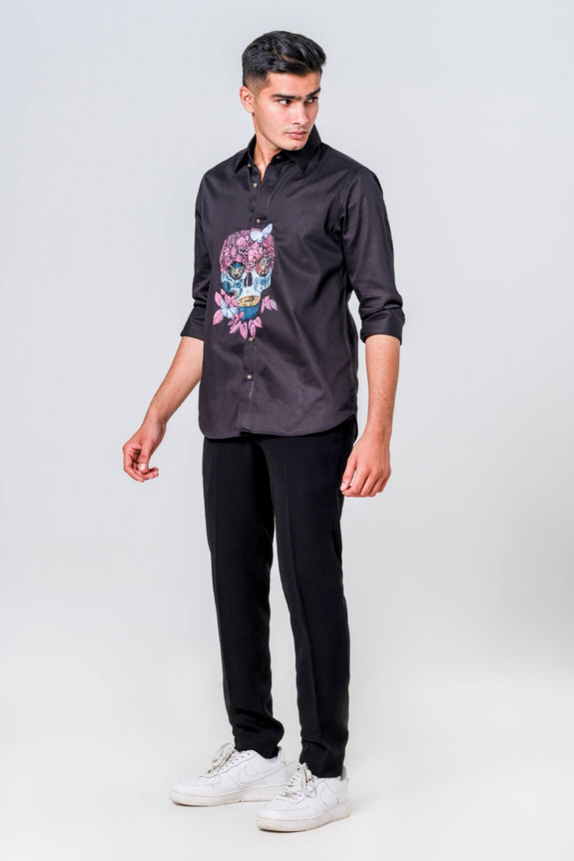Amrit Dawani Skull Motif Hand Painted Shirt 